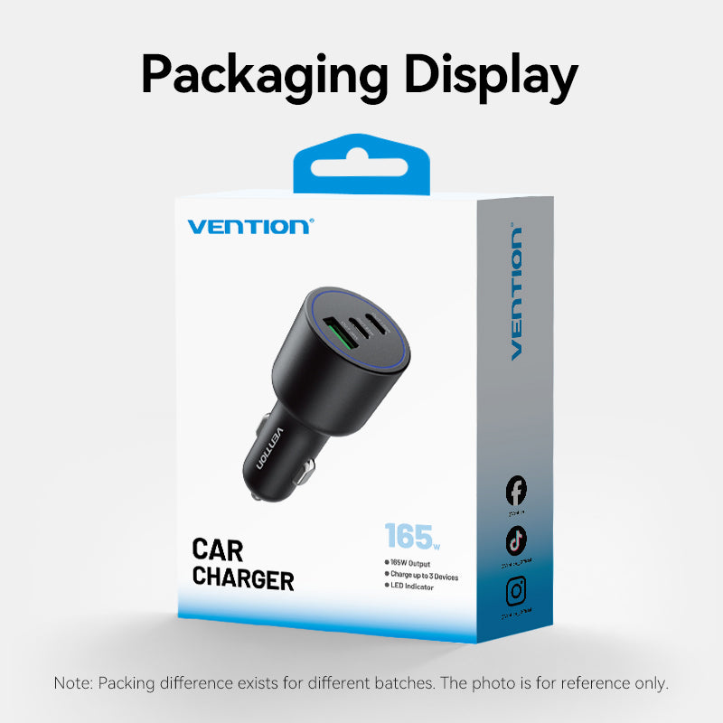 Vention Three-Port USB C+C+A (100W+65W+30W) Car Charger Black ABS Type、mySite、fannypackpong