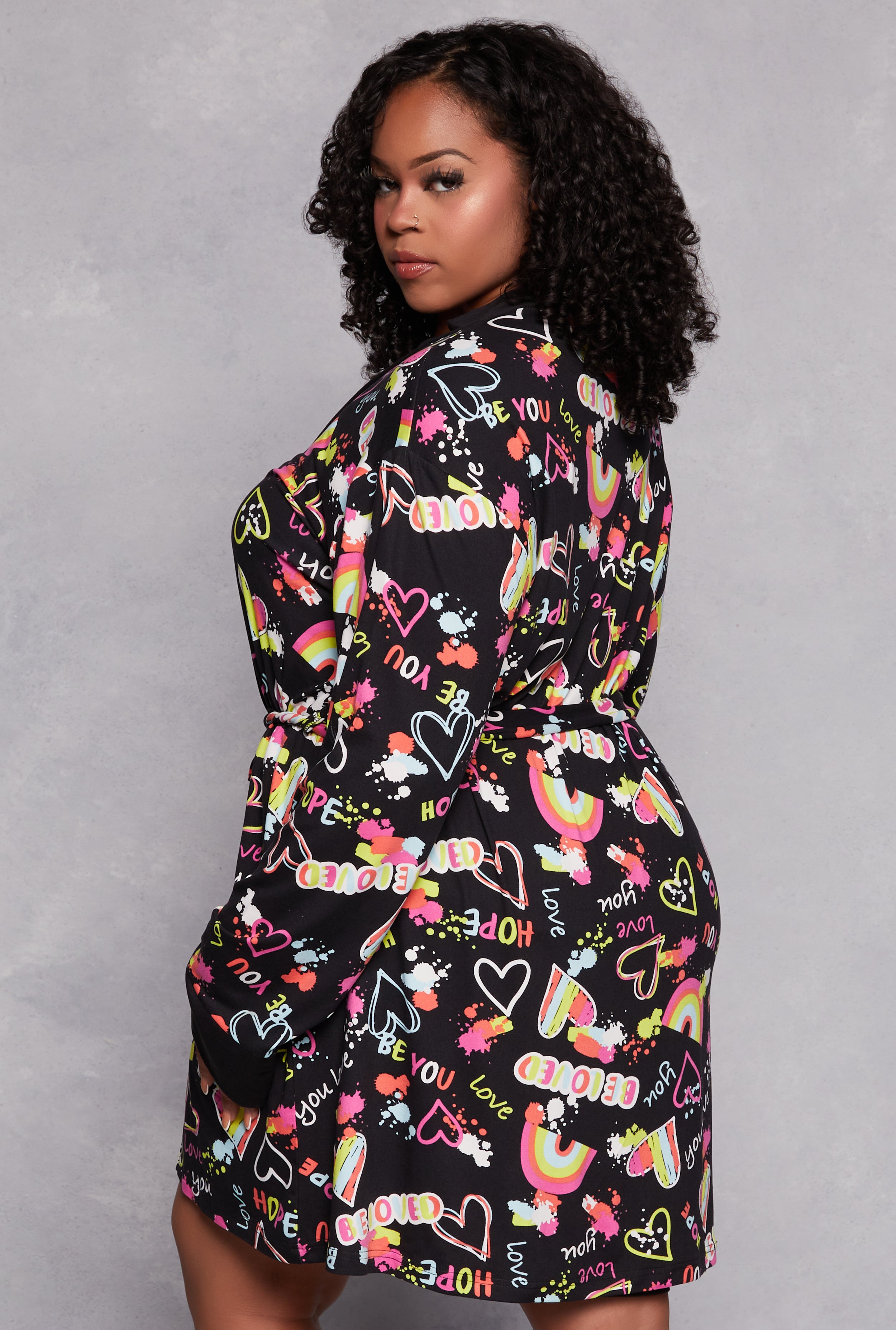 Plus Size Be You Be Loved Graphic Cami Nightgown with Robe、mySite、camillekostekn