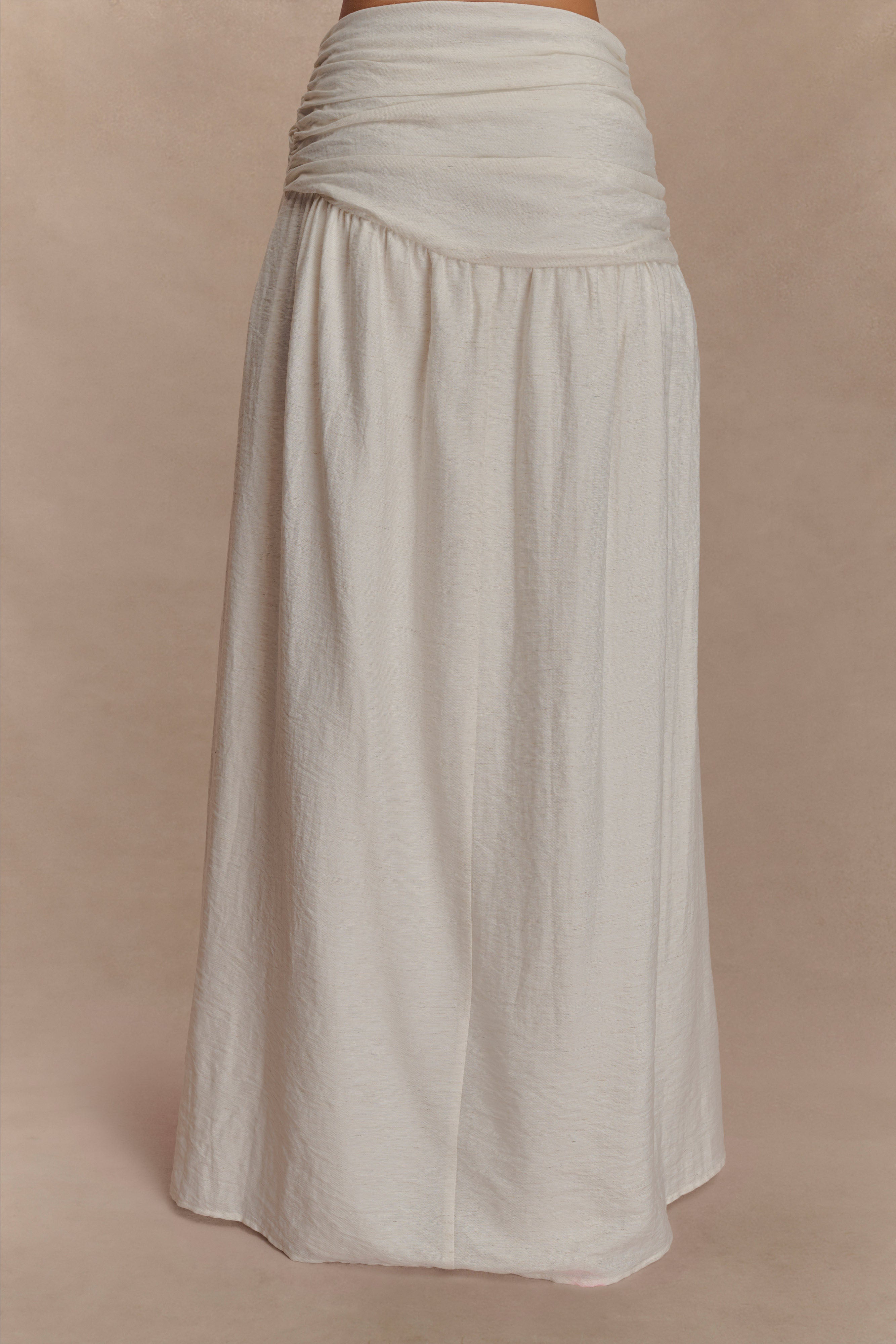Scottie Gathered Linen Knot Maxi Skirt - Oat Marle、mySite、solidvoid