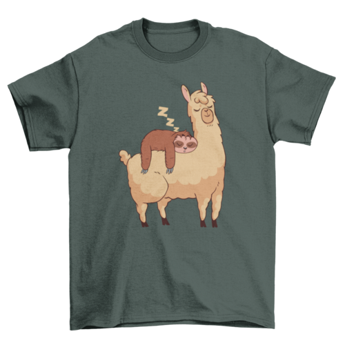 Sleeping Sloth Riding Llama Illustration T-Shirt、mySite、camillekostekn