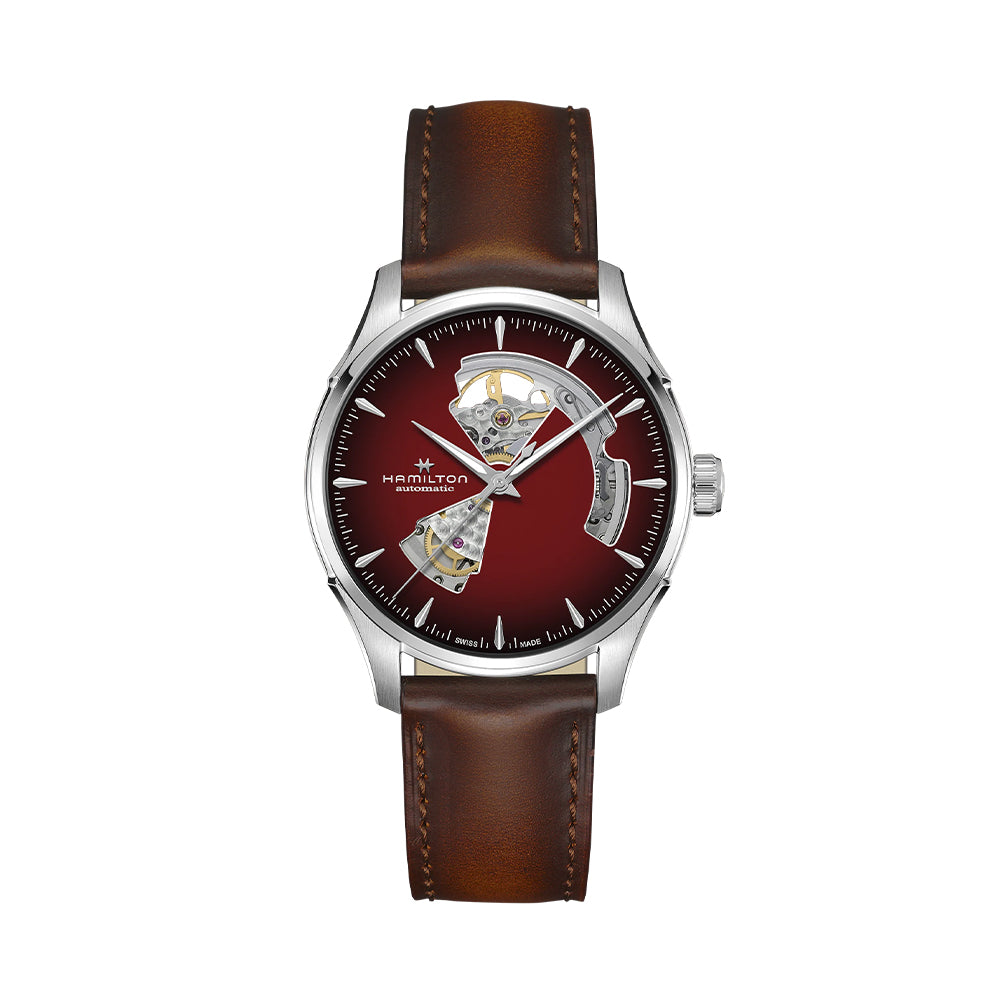  Jazzmaster Open Heart Auto 40mm - Red on Leather Strap