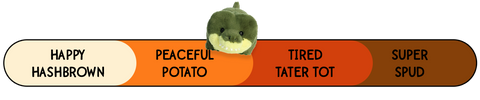 A Spudsters alligator plush by Aurora that is placed at peaceful potato on the spud-o-meter