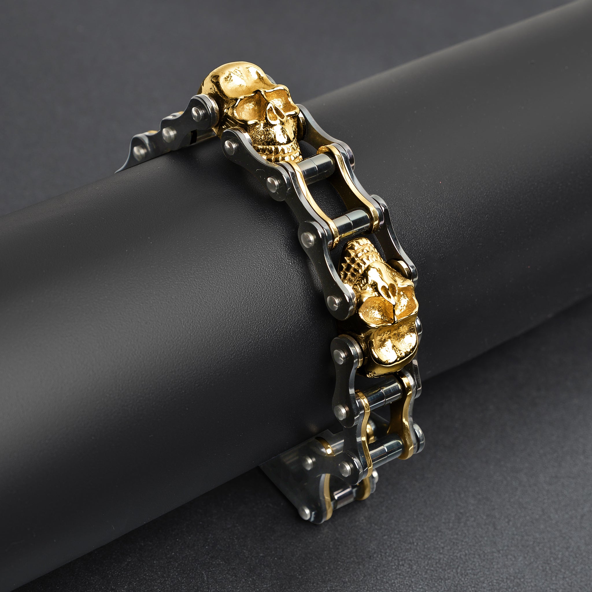 18K Gold PVD Stainless Steel Black Skull Bracelet / WCB1003、mySite、dreamappss