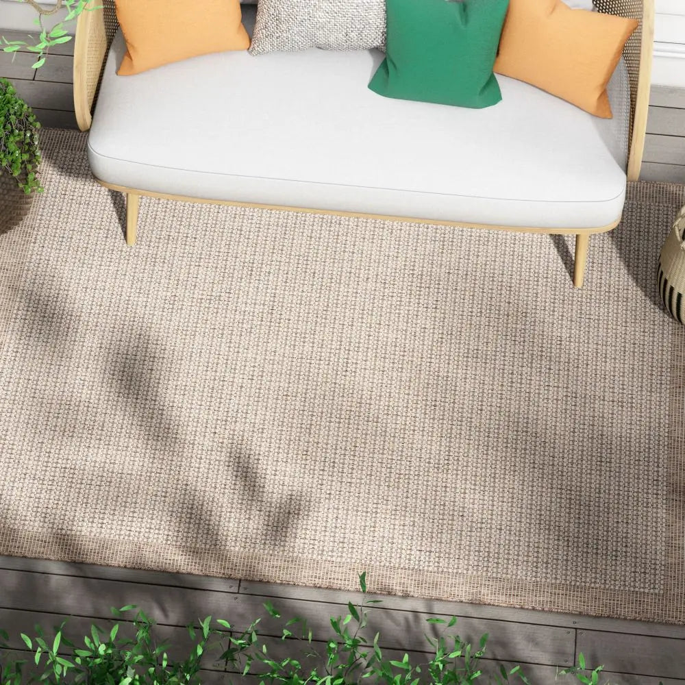 Odin Solid & Striped Border Indoor Outdoor Taupe Flatweave Rug、mySite、gigharbornorthrealestate