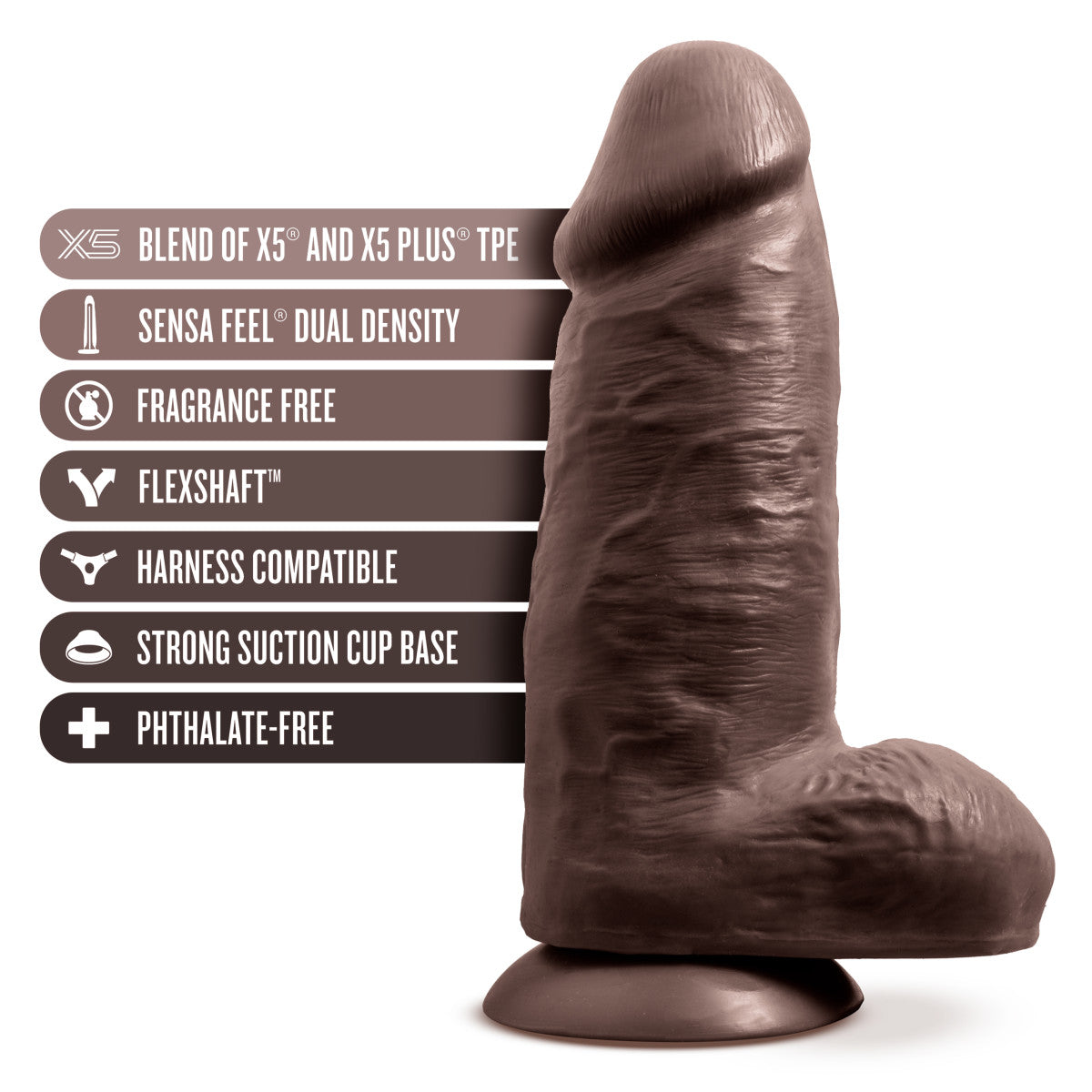 Au Naturel By Blush® | Realistic Chocolate 10-Inch Long Dildo With Balls & Suction Cup Base、mySite、bottomscart