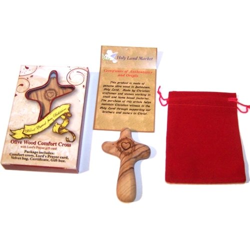  No Greater Love Olive Wood Comforting Cross Engraved with Crown of Thorns and Heart of Our Lord Package. Comes with Gift Box,Velvet Bag & Lord's Prayer Card - 2.75 Cross、mySite、elrpsem3k