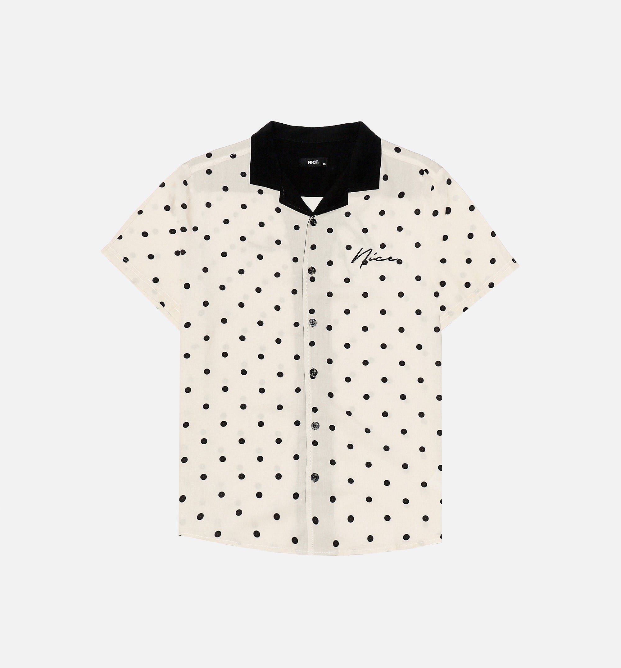Nice Polka Dot Short Sleeve Rayon Shirt Mens Top - Cream、mySite、dreamappss