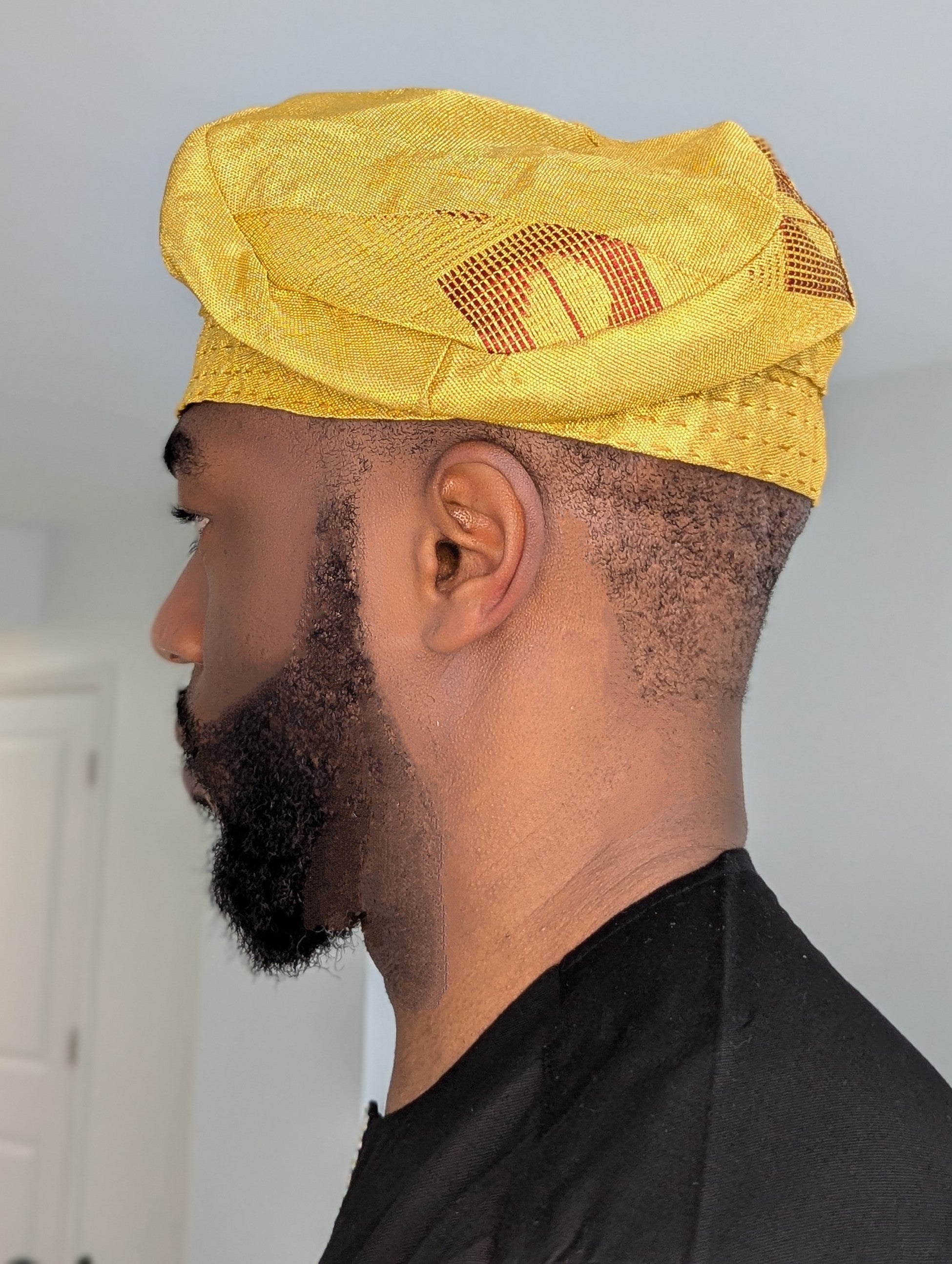 Dupsie's Gold Enitan Hand-Woven Aso Oke Kufi Cap Hat with Burgundy patterns DPAHGB1、mySite、solidvoid
