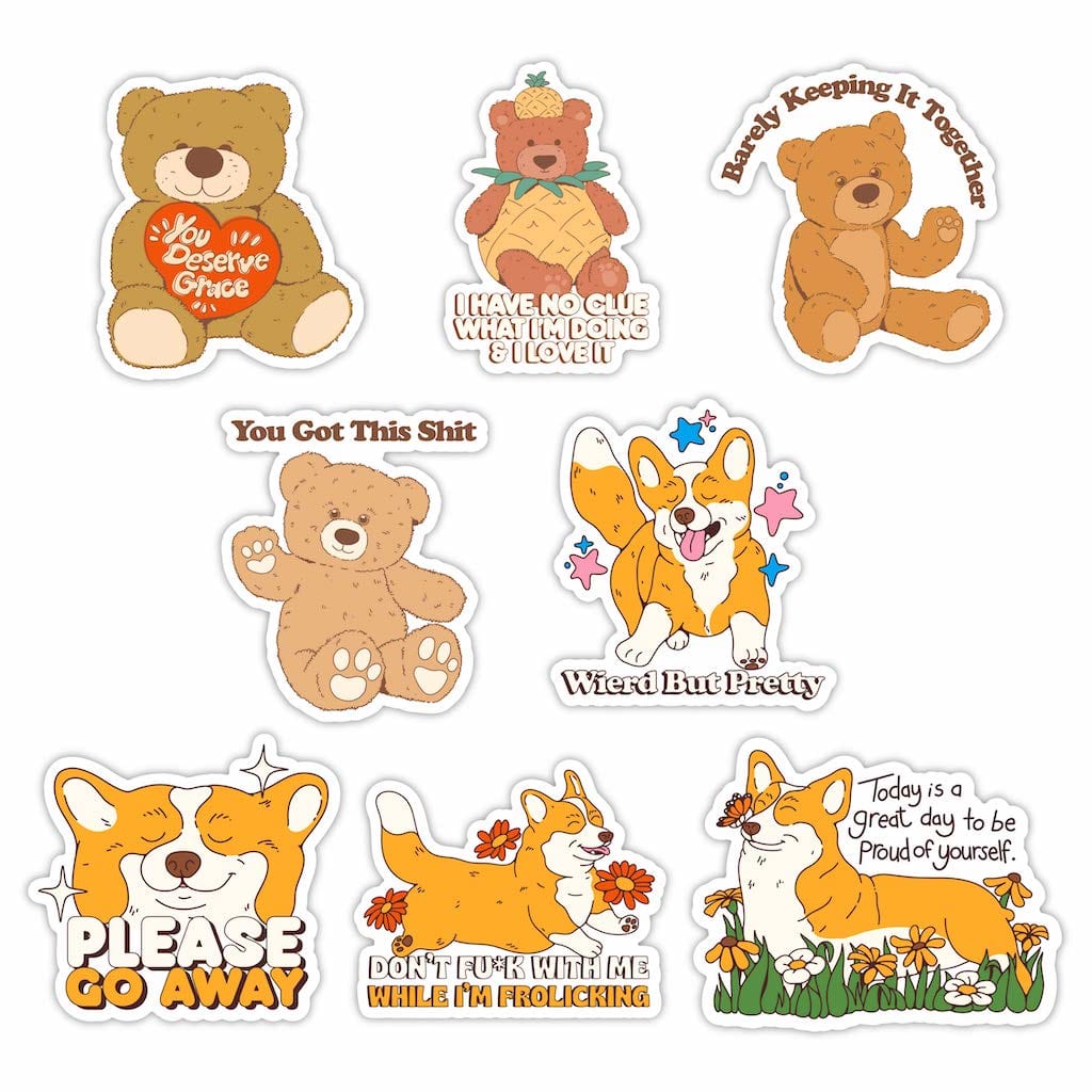  Corgi and Bear Sticker 8 Pack、mySite、ghnorth