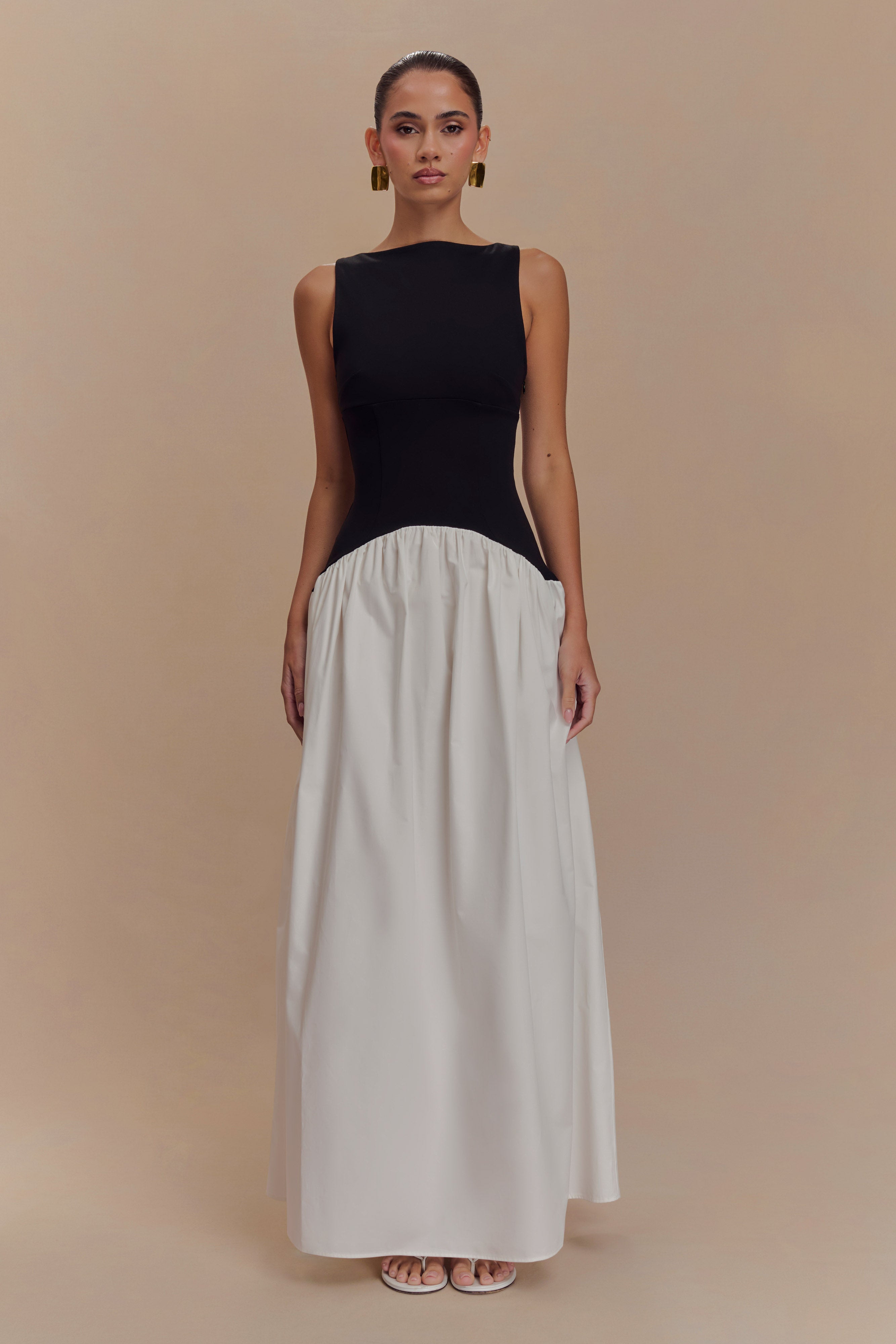 Acacia Contrast Sleeveless Maxi Dress - Black/White、mySite、solidvoid