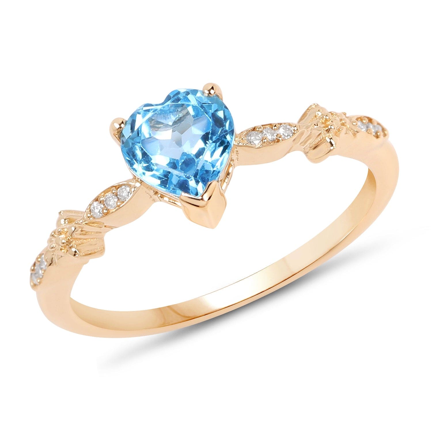 Blue Topaz Heart Ring with Twinkling Diamonds in 14K Yellow Gold、mySite、g9winljtr