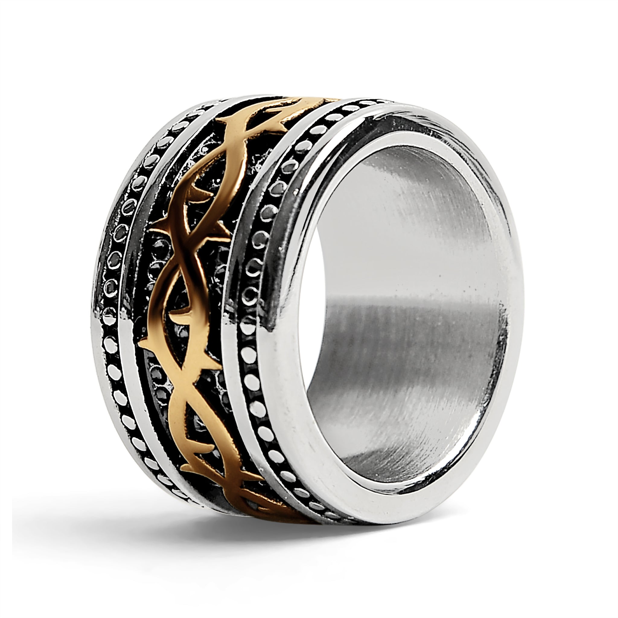 18K Gold PVD Coated Detailed Tribal Stainless Steel Ring / SCR4016、mySite、dreamappss