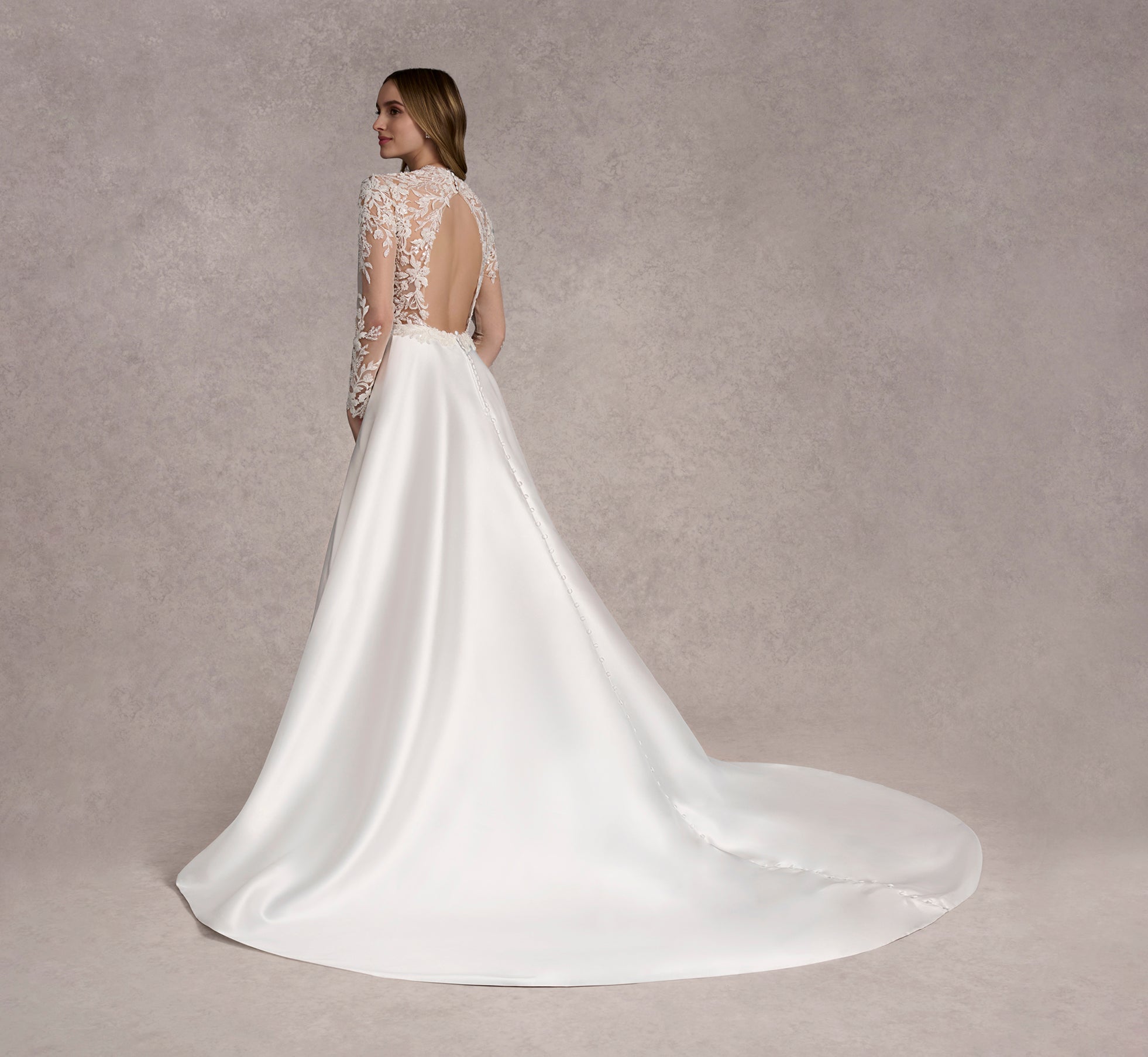 Beaded Lace Bodice And Mikado Side Pleated A-Line Gown In Ivory/Ivory/Nude In Ivory Ivory Nude、mySite、solidvoid