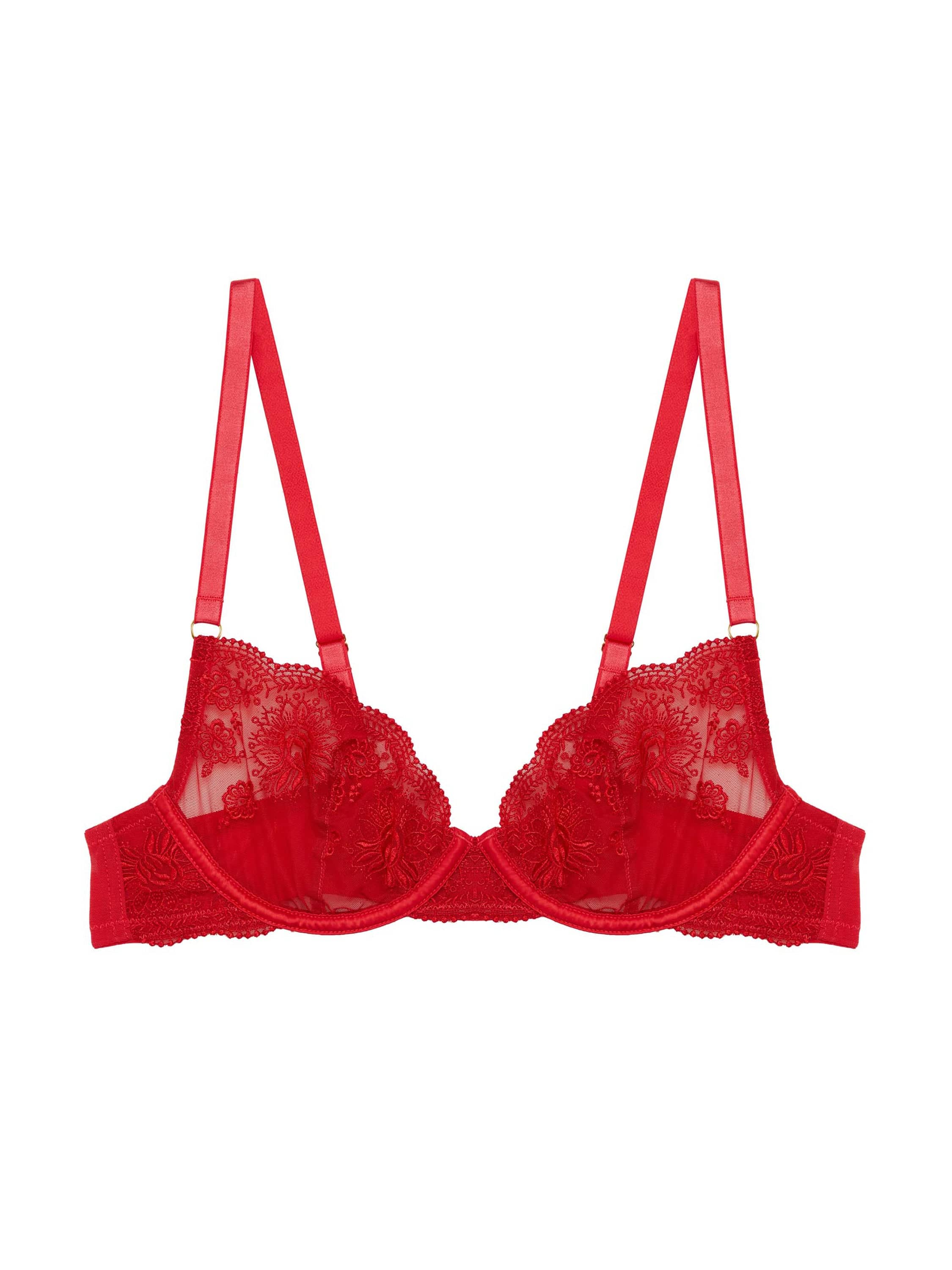 Sarina Red Embroidery Strap Plunge Bra、mySite、bengalsvssteelers