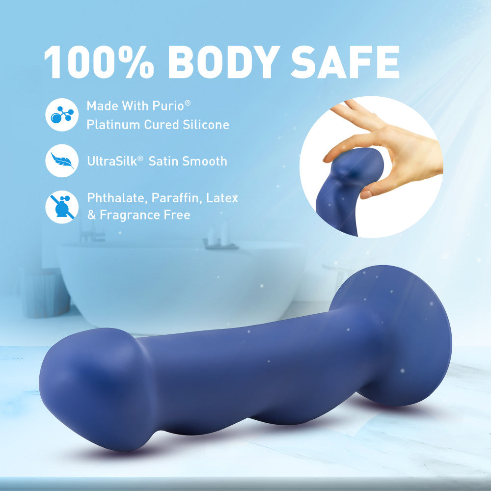 Avant By Blush® | Suko Indigo D12: Artisan 8 Inch Curved G-Spot Dildo with Suction Cup Base - Elegantly Made with Smooth Ultrasilk® Purio™ Silicone、mySite、bottomscart