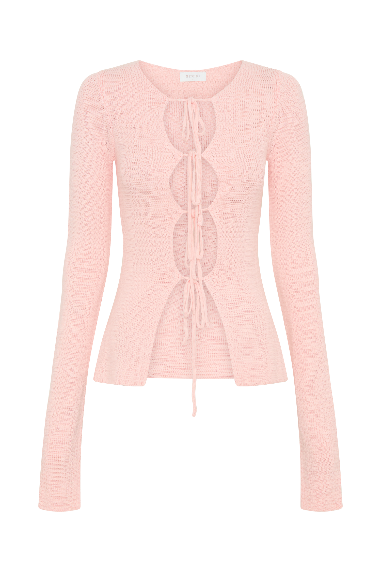Noah Knit Tie Long Sleeve Top - Baby Pink、mySite、solidvoid