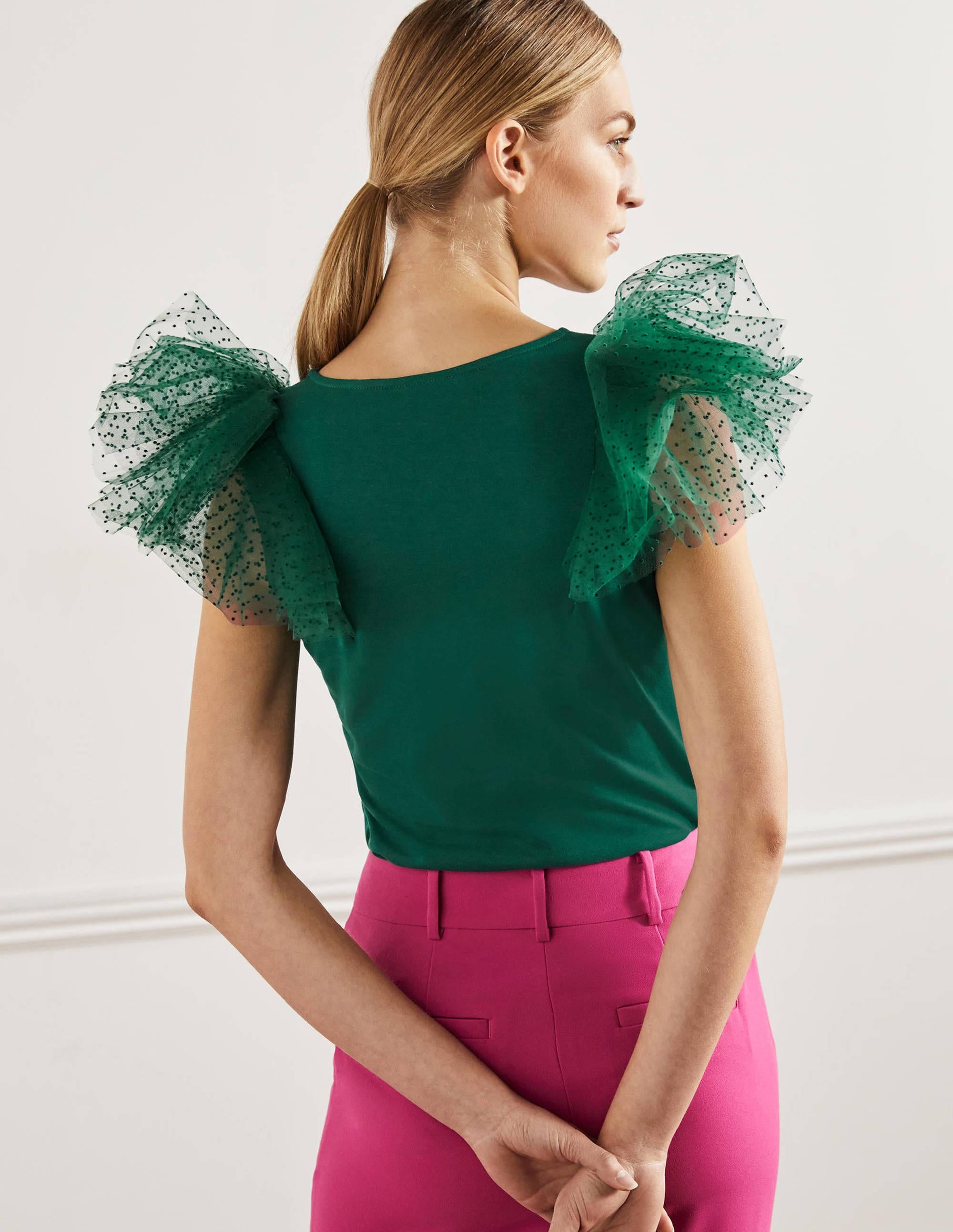  Tulle Shoulder Jersey Top-Deep Forest、mySite、ashleygrahame