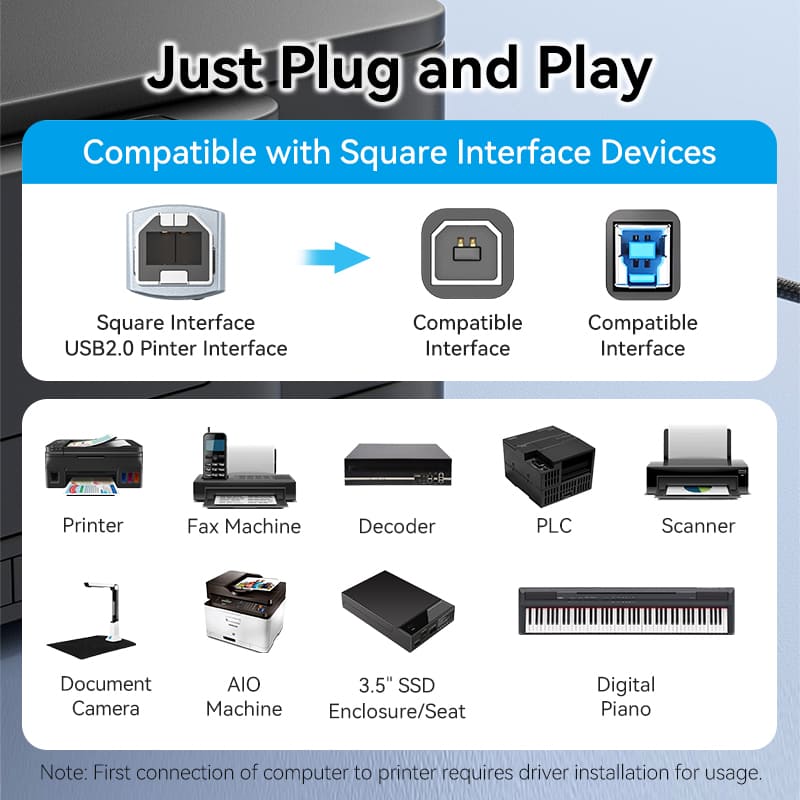 Vention USB 2.0 Type-A Male to Type-B Male Printer Cable、mySite、fannypackpong