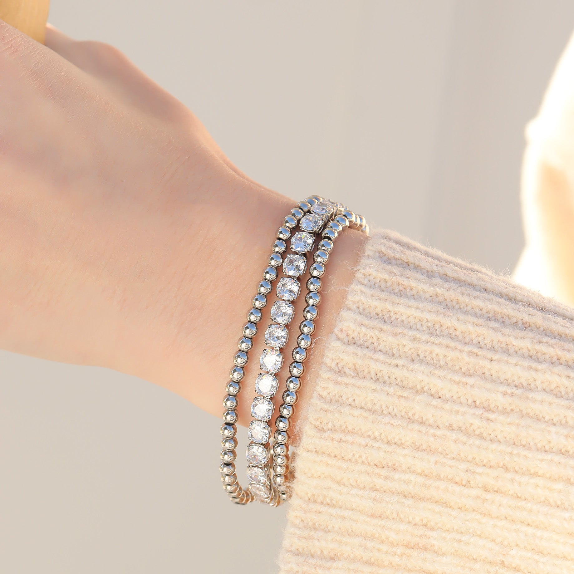 Stainless Steel Metal Bead Stretch Bracelet / SBB0341、mySite、dreamappss