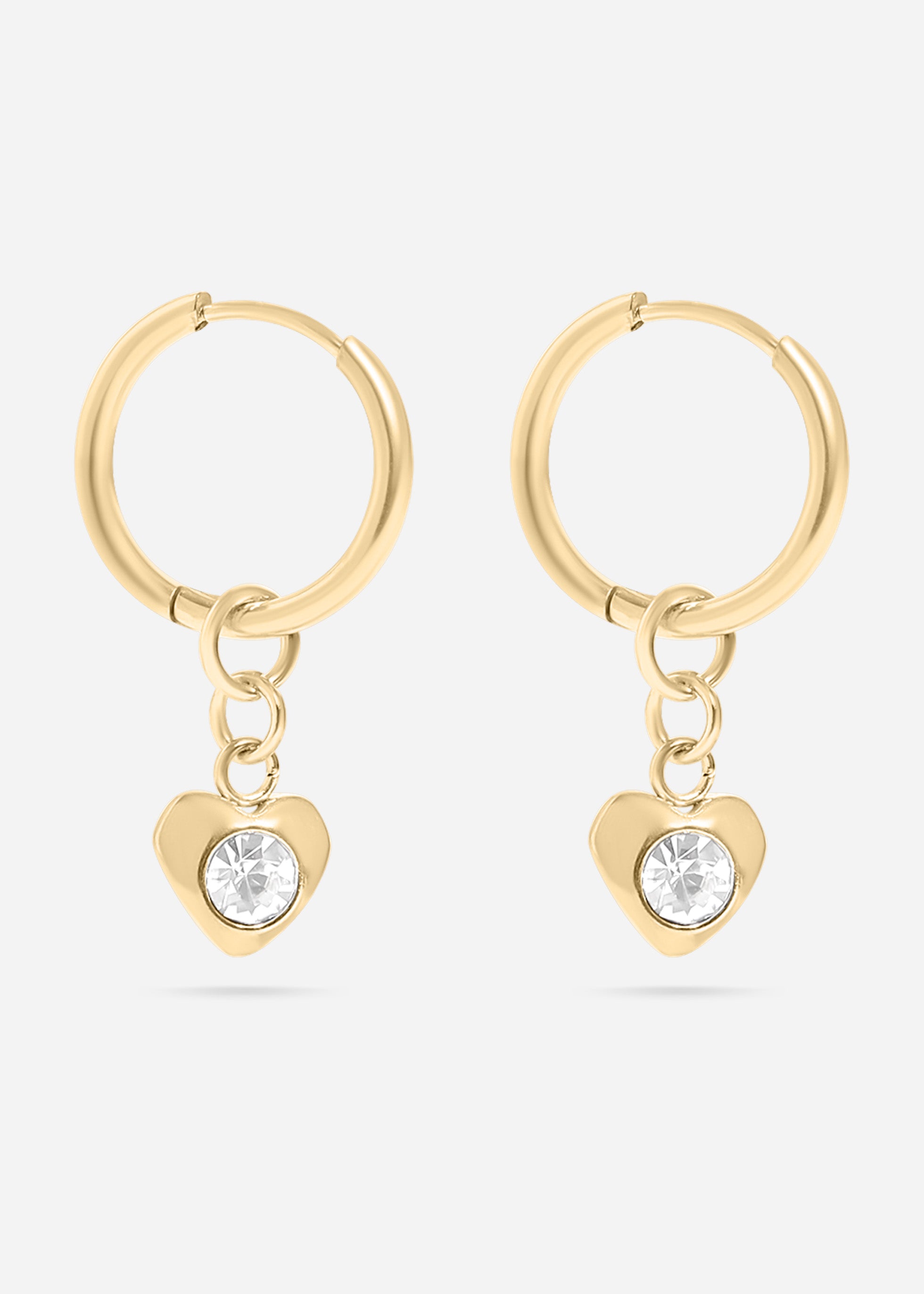 18K Gold PVD Stainless Steel CZ Heart Pendant Huggie Earrings / ERJ0040、mySite、dreamappss