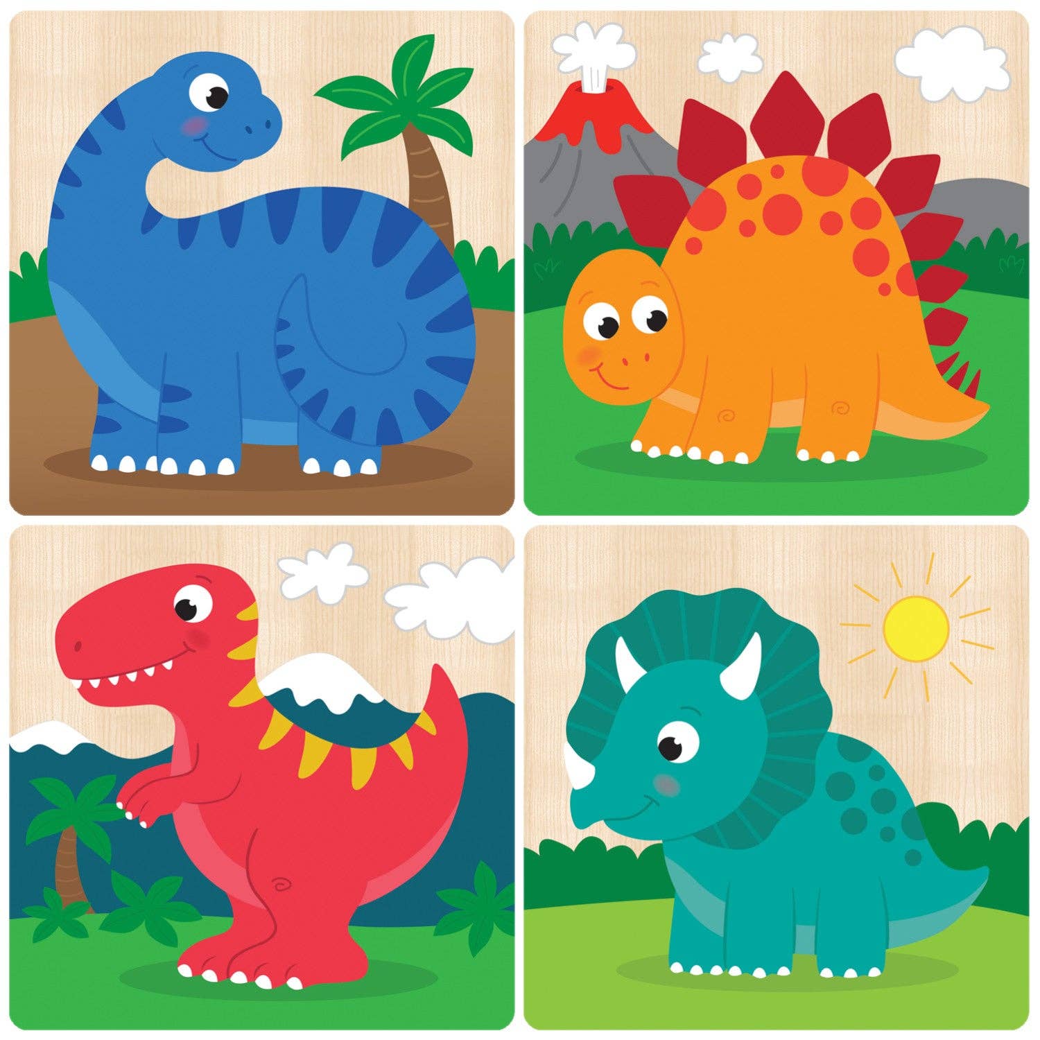 Chunky Wood Puzzles - Kids 4 Pack-Farm, Dinosaur & Garden Bugs、mySite、g9winljtr