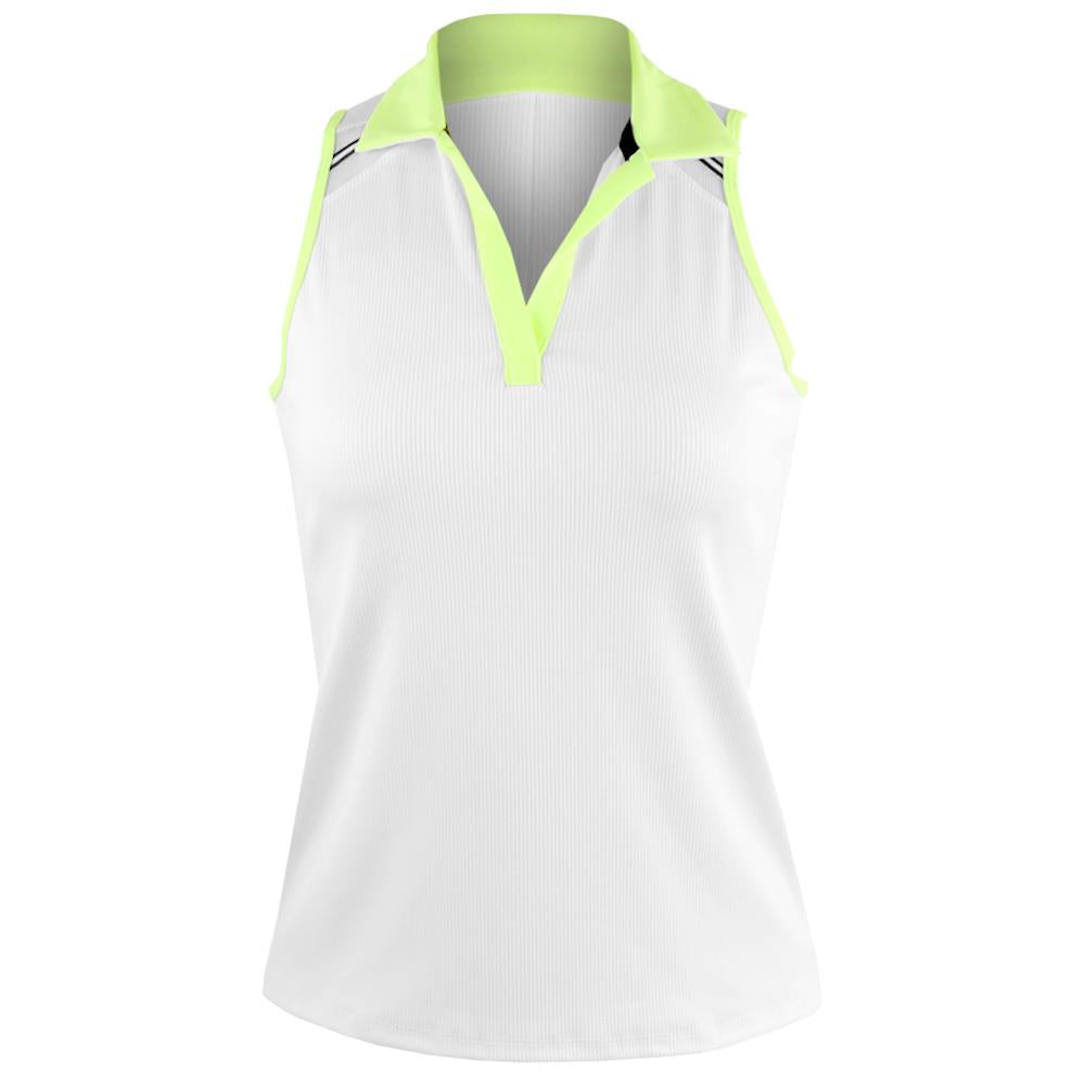 Lucky in Love Women's Electric Toile At Ease Sleeveless Polo - White/Lemon、mySite、neckold