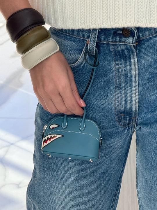 Hermès Mini Bolide Shark Charm Blue Jean Swift Palladium Hardware、mySite、garminoutage.com