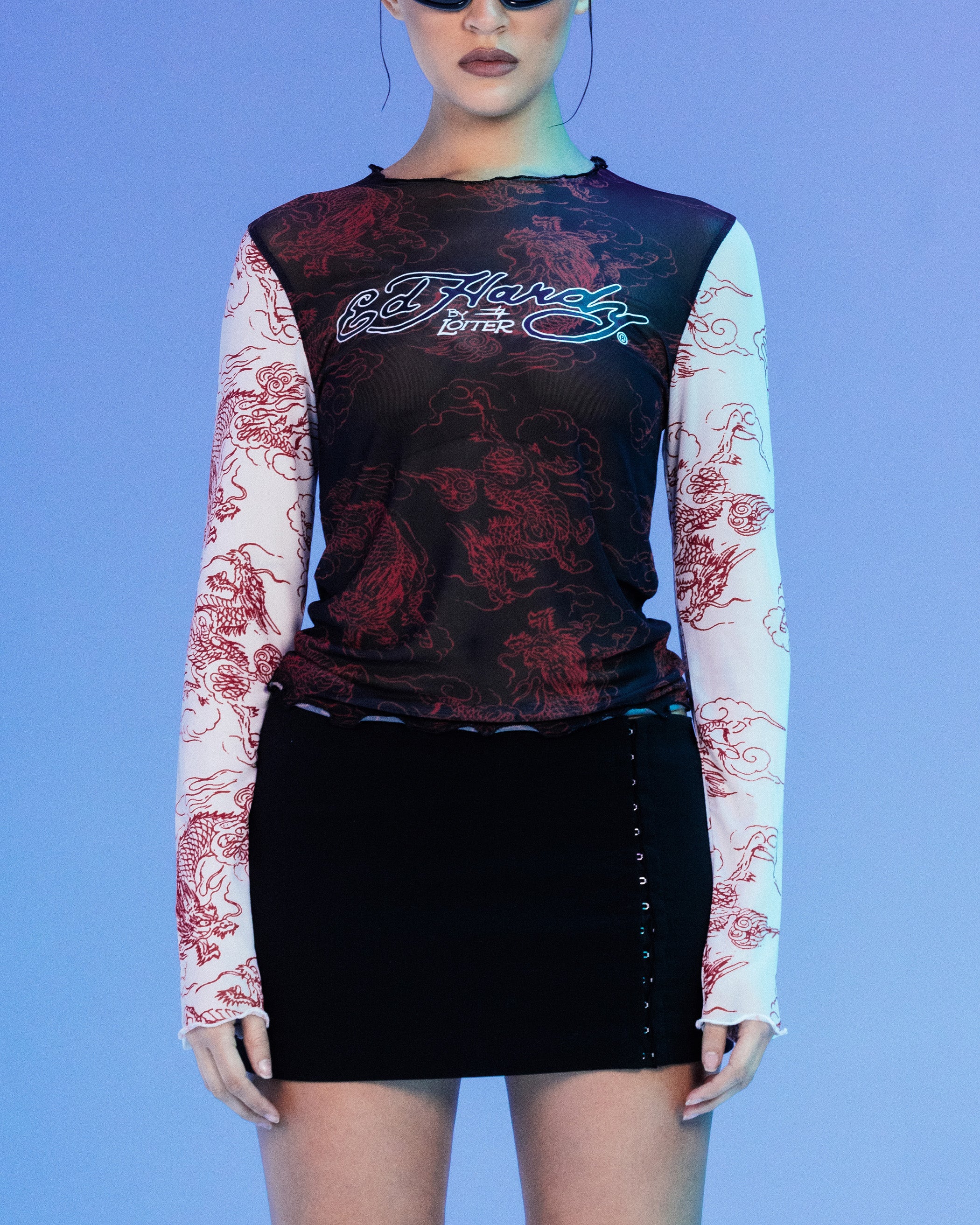 Ed Hardy By Loiter Women's Mesh Long Sleeve Top Black/White、mySite、zt4zffjzw