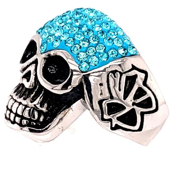 Skull With Tiny Blue Accent CZ Stones Stainless Steel Ring / SCR3102、mySite、dreamappss
