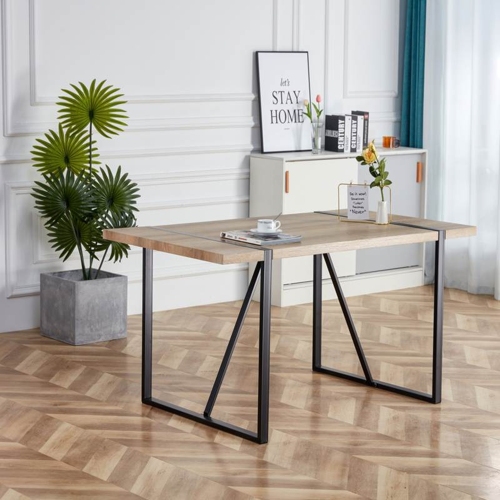 Rustic Industrial Rectangular Wood Dining Table For 4-6 Person, With 1.5" Thick Engineered Wood color Tabletop and Black Metal Legs,Desk For Kitchen Dining Living Room, 55.1" x 31.4"x 29.9"1529W115172、、casual