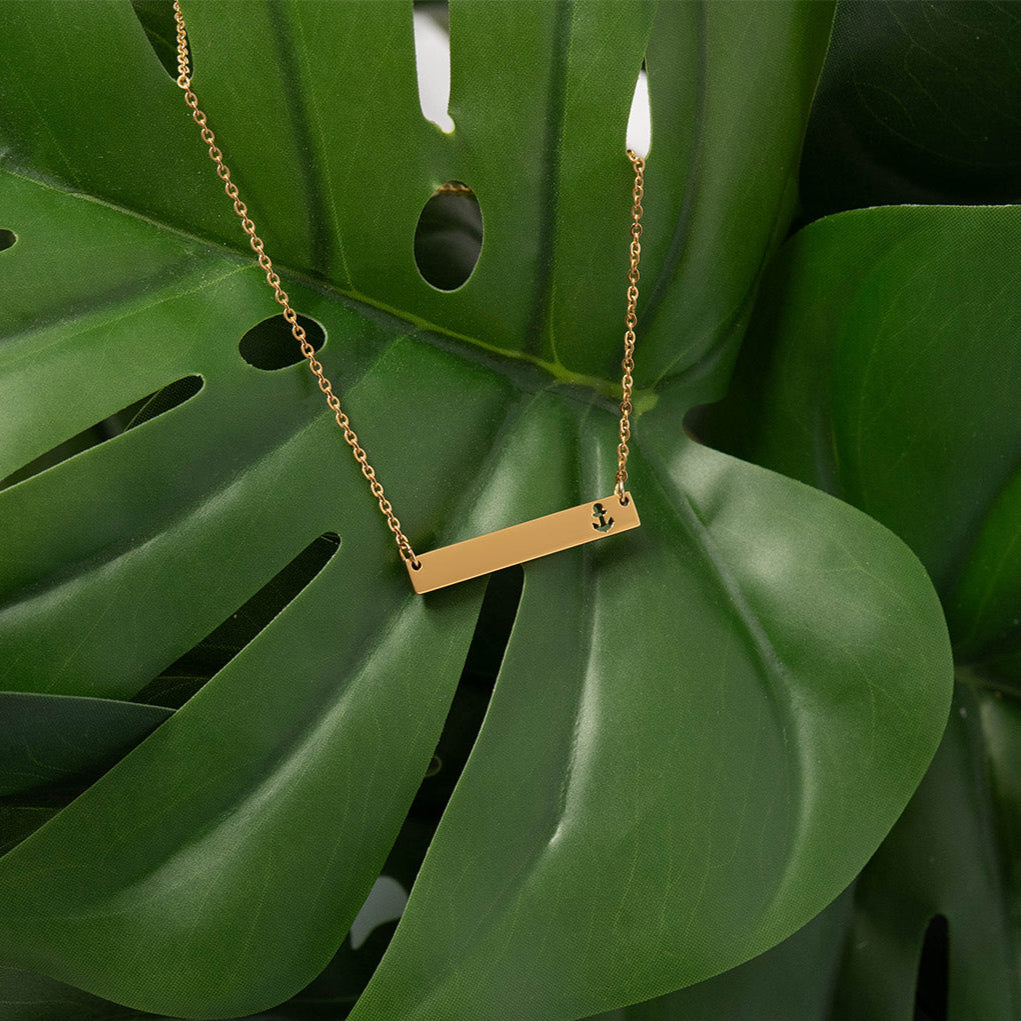 18K Gold PVD Stainless Steel Anchor Cutout Horizontal Blank Bar Necklace / SBB0157、mySite、dreamappss