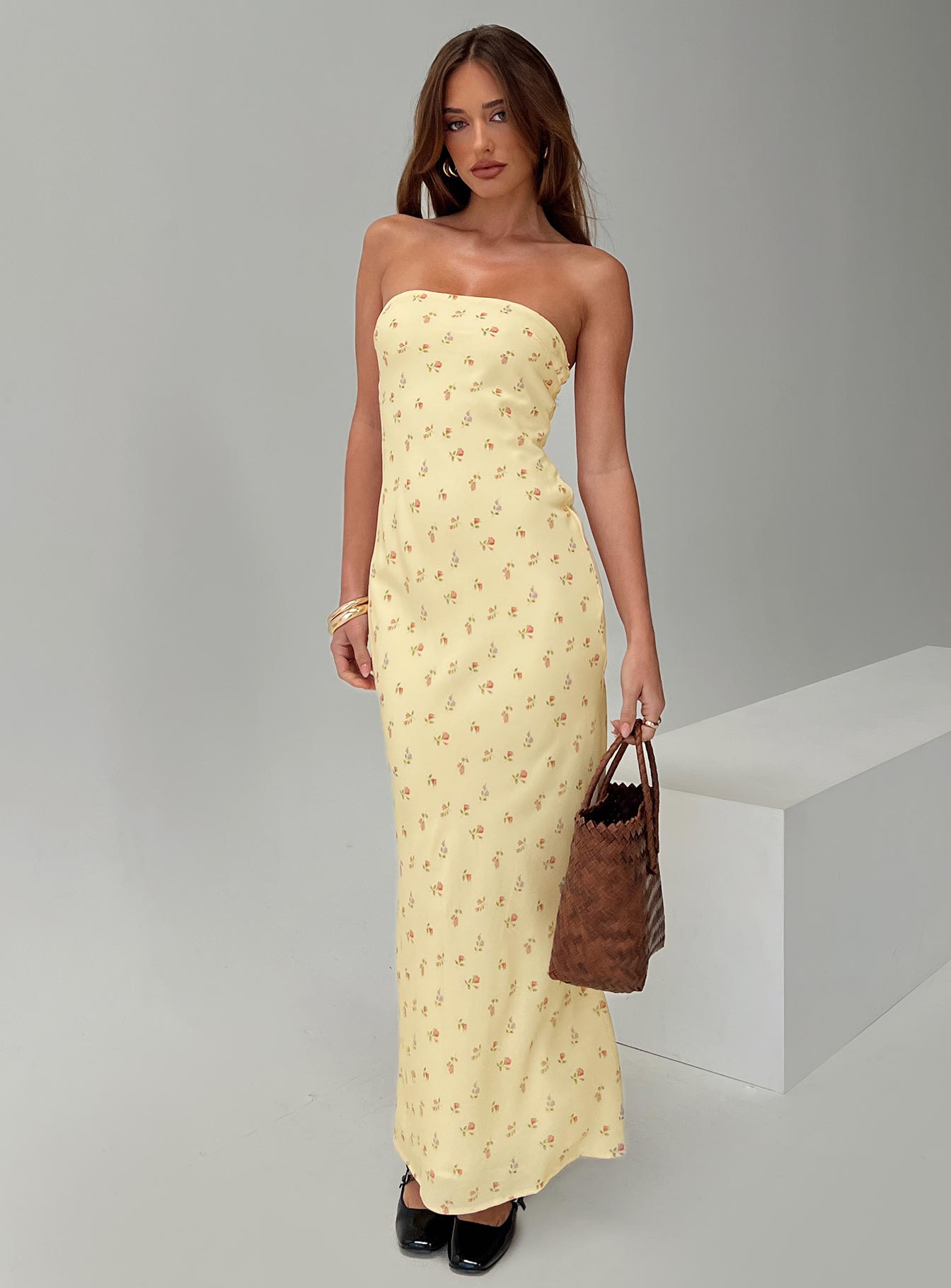 Brydie Strapless Maxi Dress Yellow Floral、mySite、solidvoid