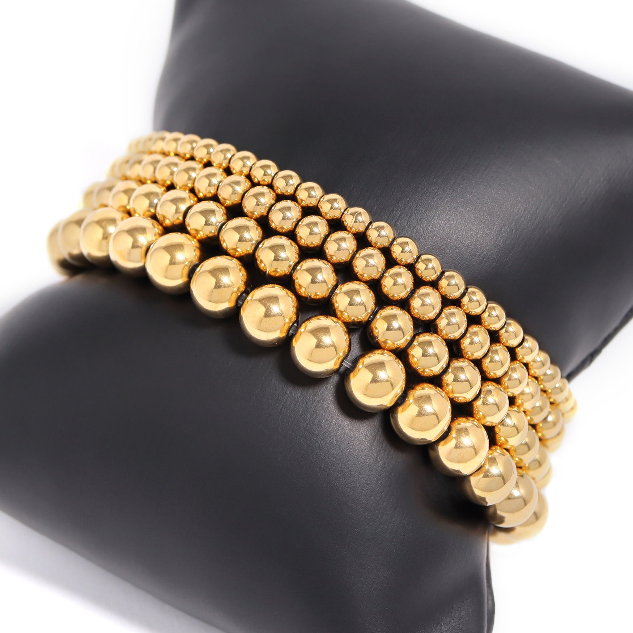 18K Gold PVD Coated Stainless Steel Metal Beaded Stretch Bracelet / SBB0342、mySite、dreamappss