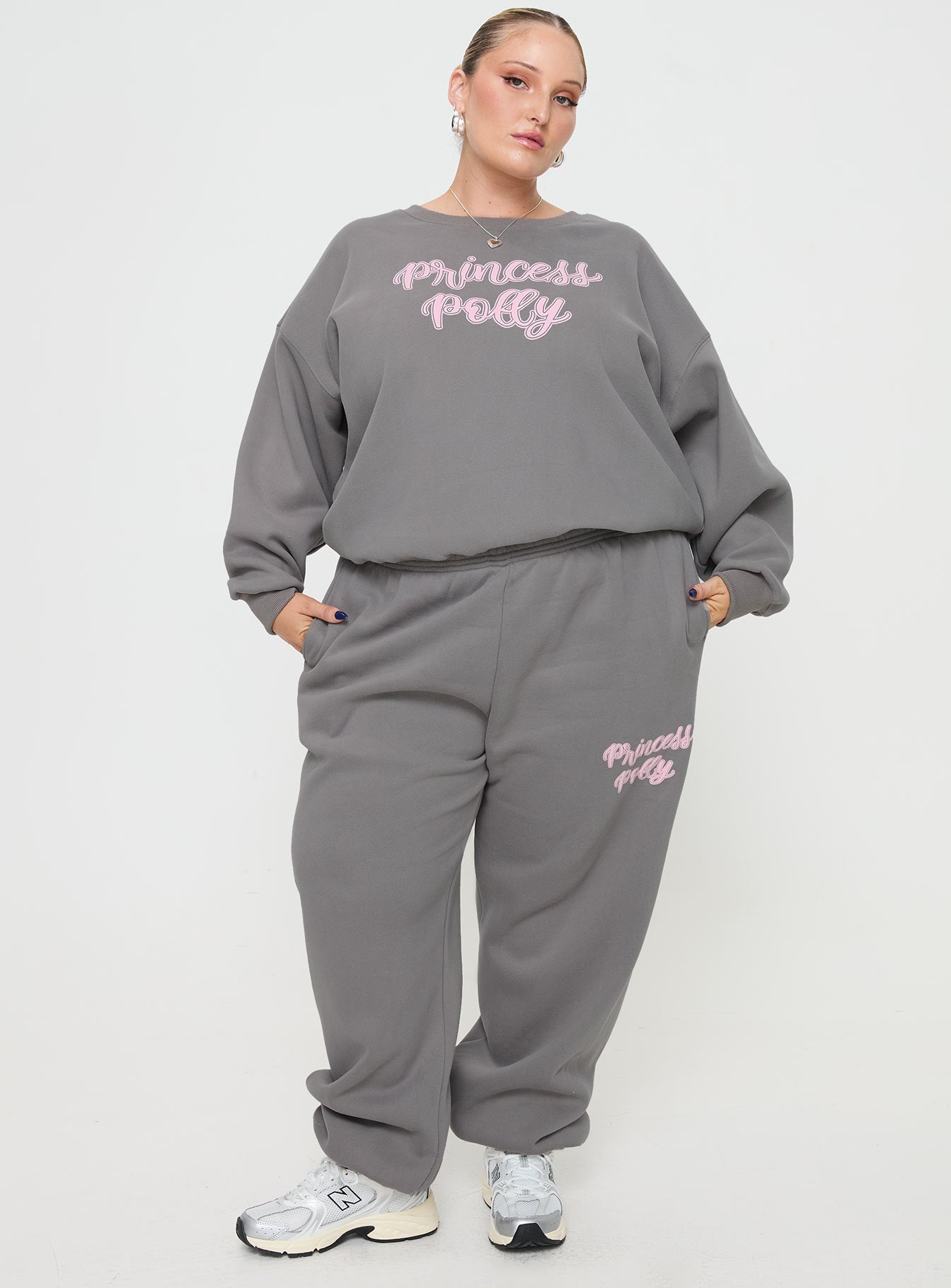 Princess Polly Track Pants Puff Text Charcoal Curve、mySite、solidvoid