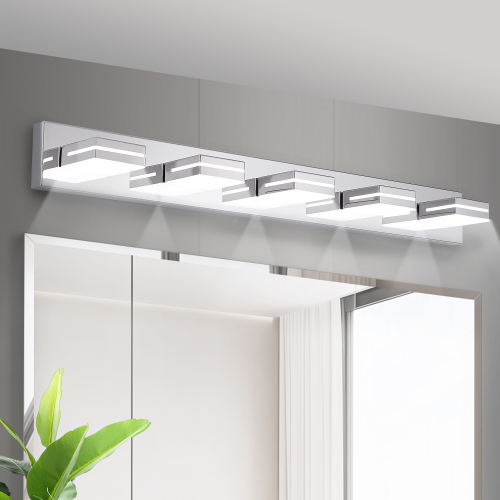 Modern Chrome LED Vanity Light, 5-Lights Wall Sconce for Bathroom and Mirror, Sleek Minimalist Design, Energy-Efficient, Easy to Install、、eastwooduniform