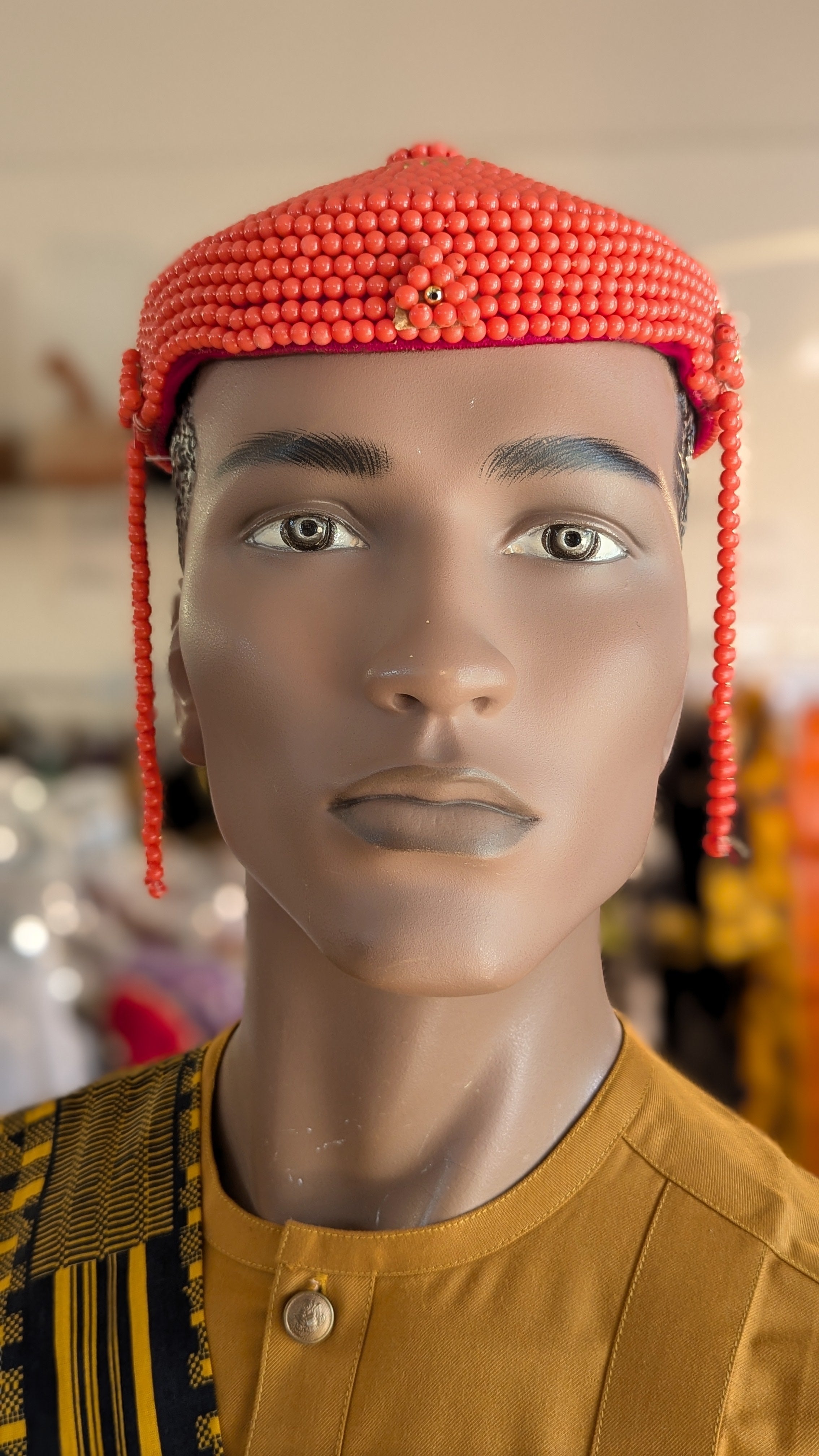 Dupsie's Ugochukwu's Majestic Orange African Edo Igbo hand-beaded Crown Hat with Gold trim DPBHOG11、mySite、solidvoid