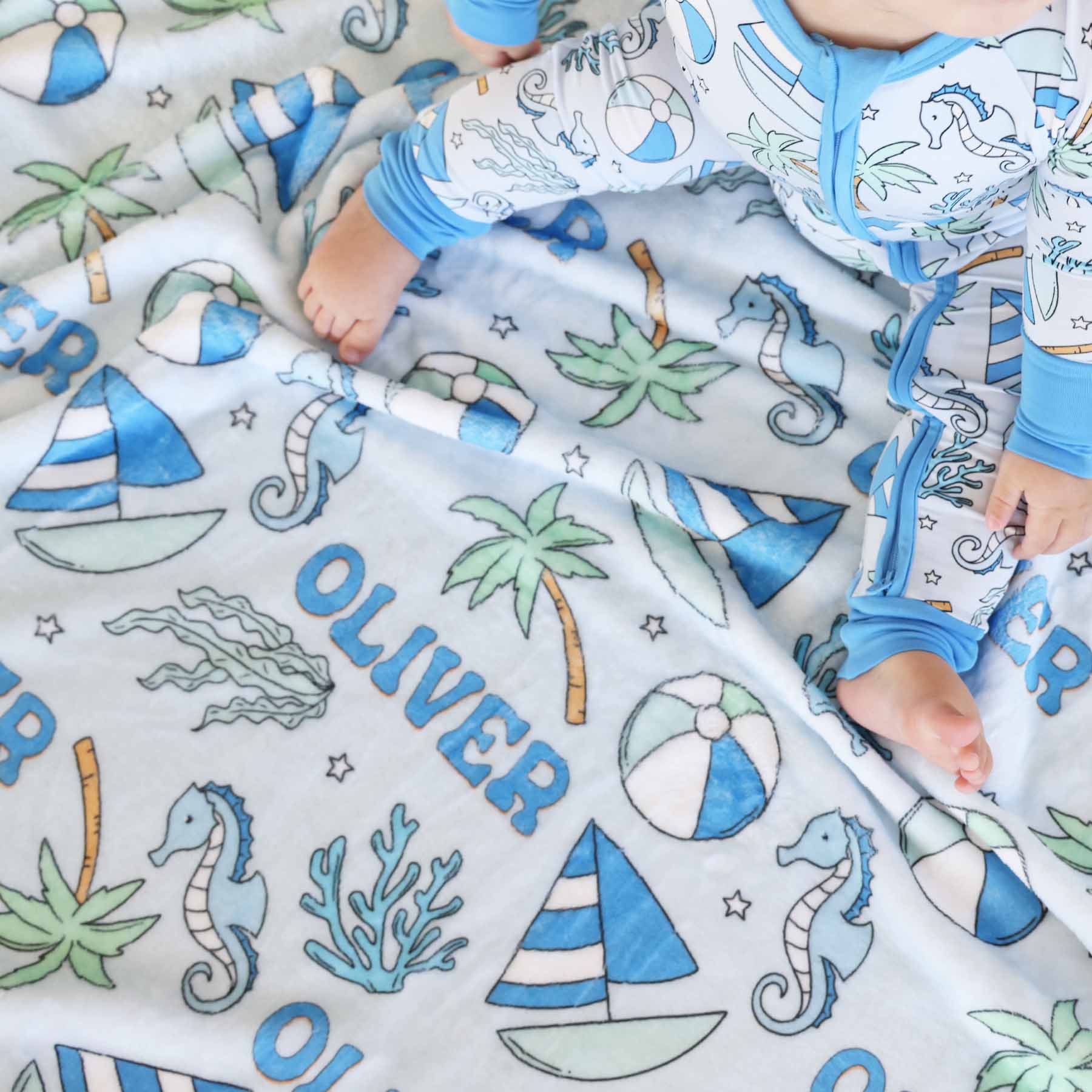  Tiny Tides Personalized Kids Blanket | Blue、mySite、layawaytickets