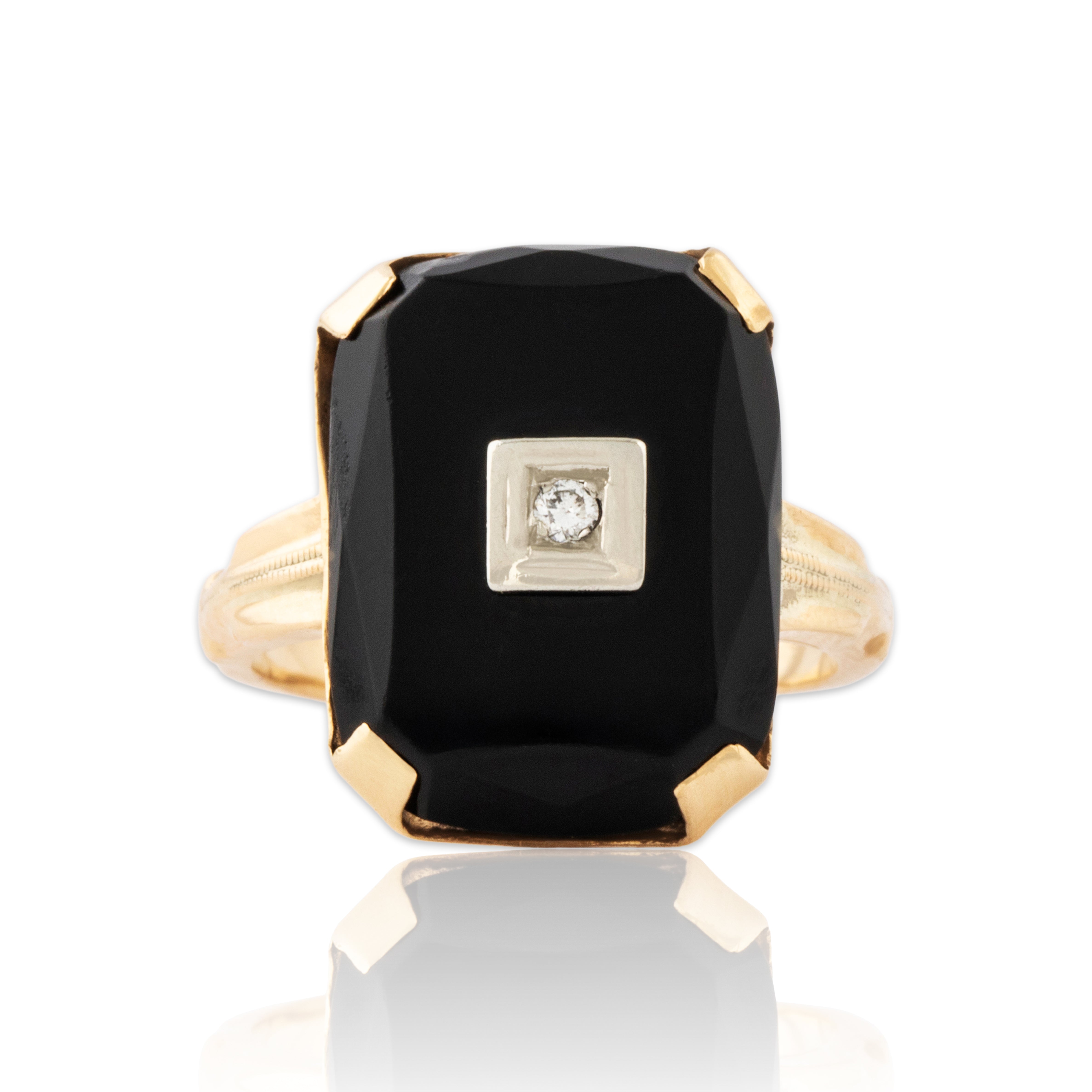 Antique 10k Yellow Gold Onyx Diamond Classic Geometric Ring 5.25、mySite、hinf8tx79