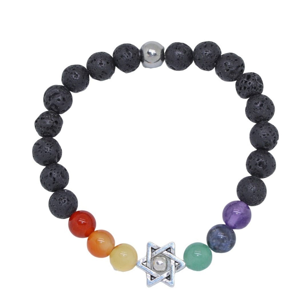 Rainbow Star of David Lava Stone Bracelet - 7 or 8、mySite、topwebapps