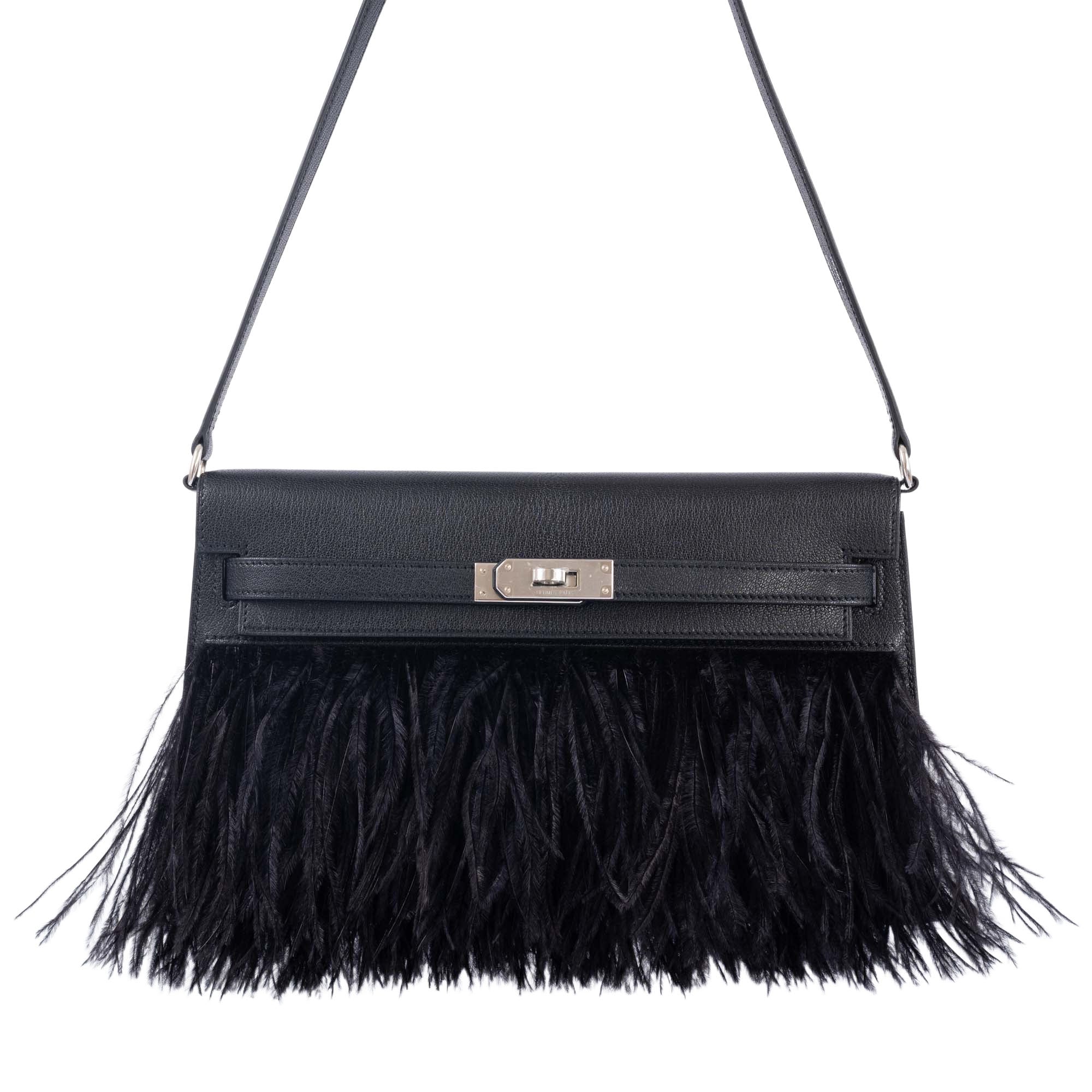 Hermès Feather Kelly Elan Black Chevre and Ostrich Feathers Palladium Hardware、mySite、garminoutage.com