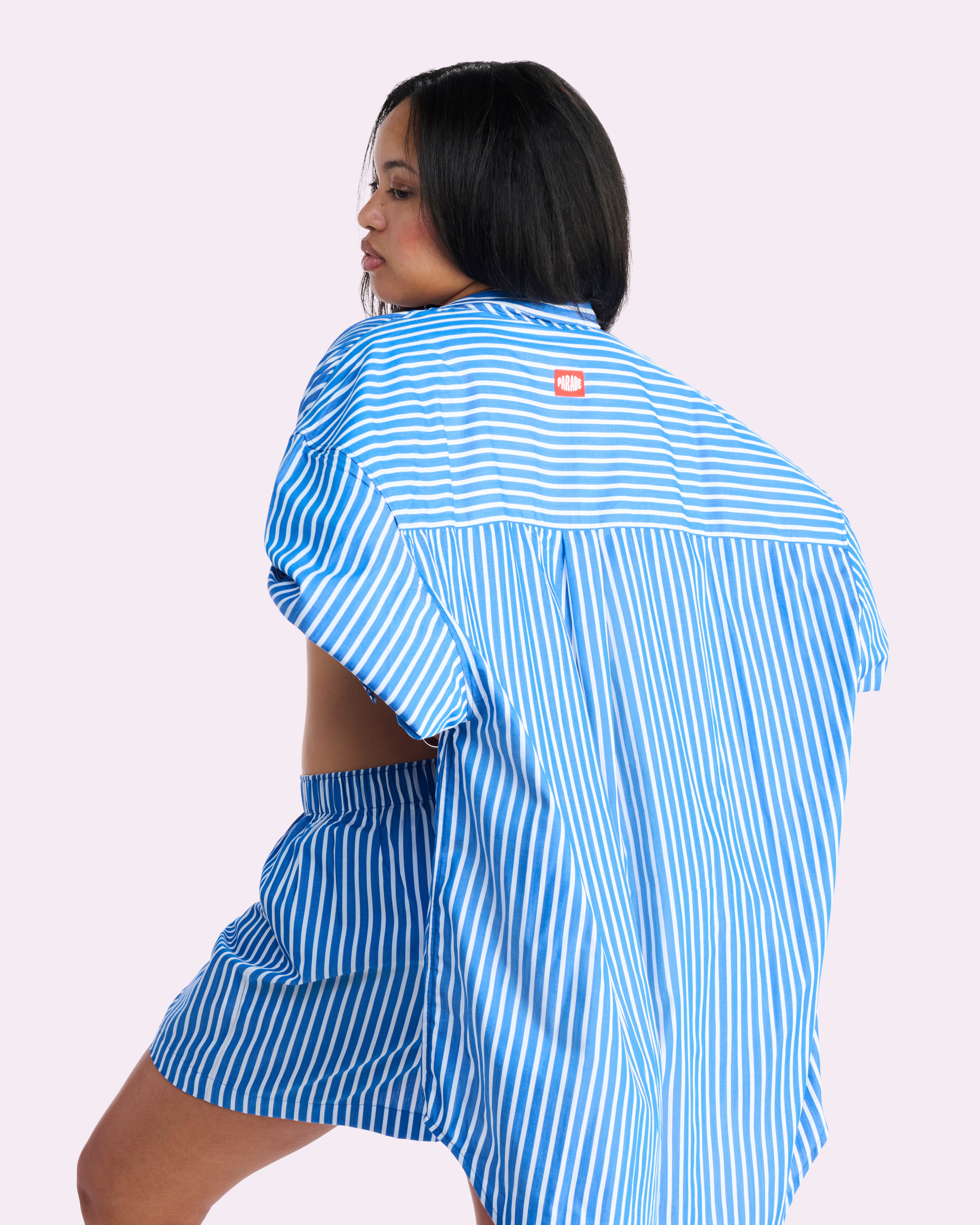 Parade Poplin Oversized Long Sleeve Button-Down Shirt | Parade Poplin (Paradise Stripe)、mySite、bengalsvssteelers