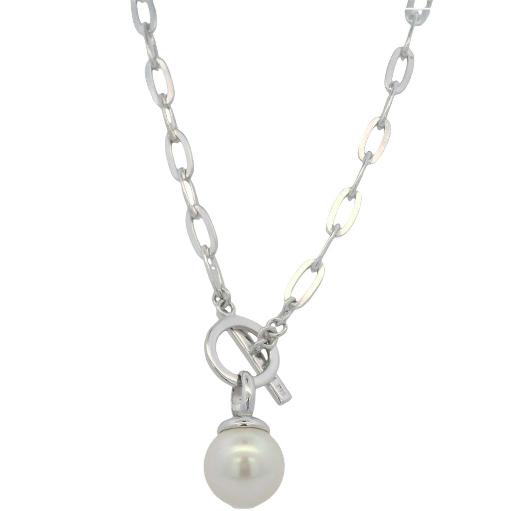  Estate Sterling Silver Faux Pearl Toggle Necklace