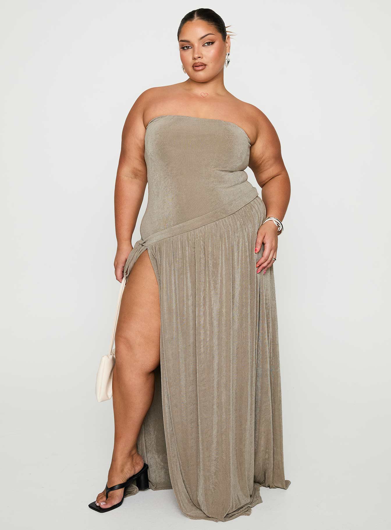 Inka Strapless Maxi Dress Taupe Curve、mySite、solidvoid