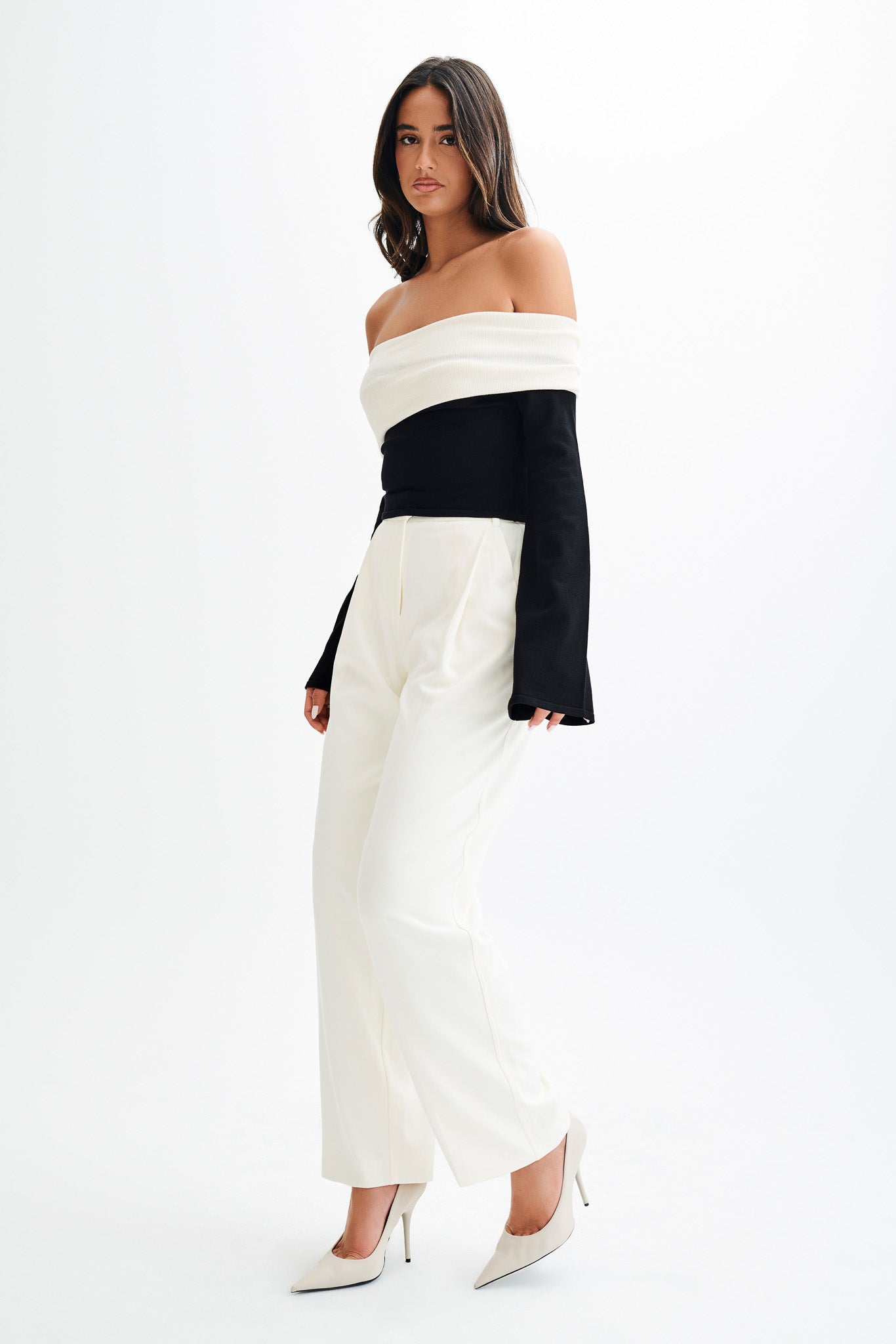 Yoko Contrast Overlay Knit Top - Black/White、mySite、solidvoid