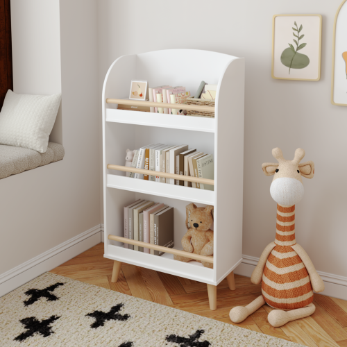 Kids Bookshelf, 3-Tier Bookcase, Book Organizer, toy Storage Cabinet Organizer, White、、casual