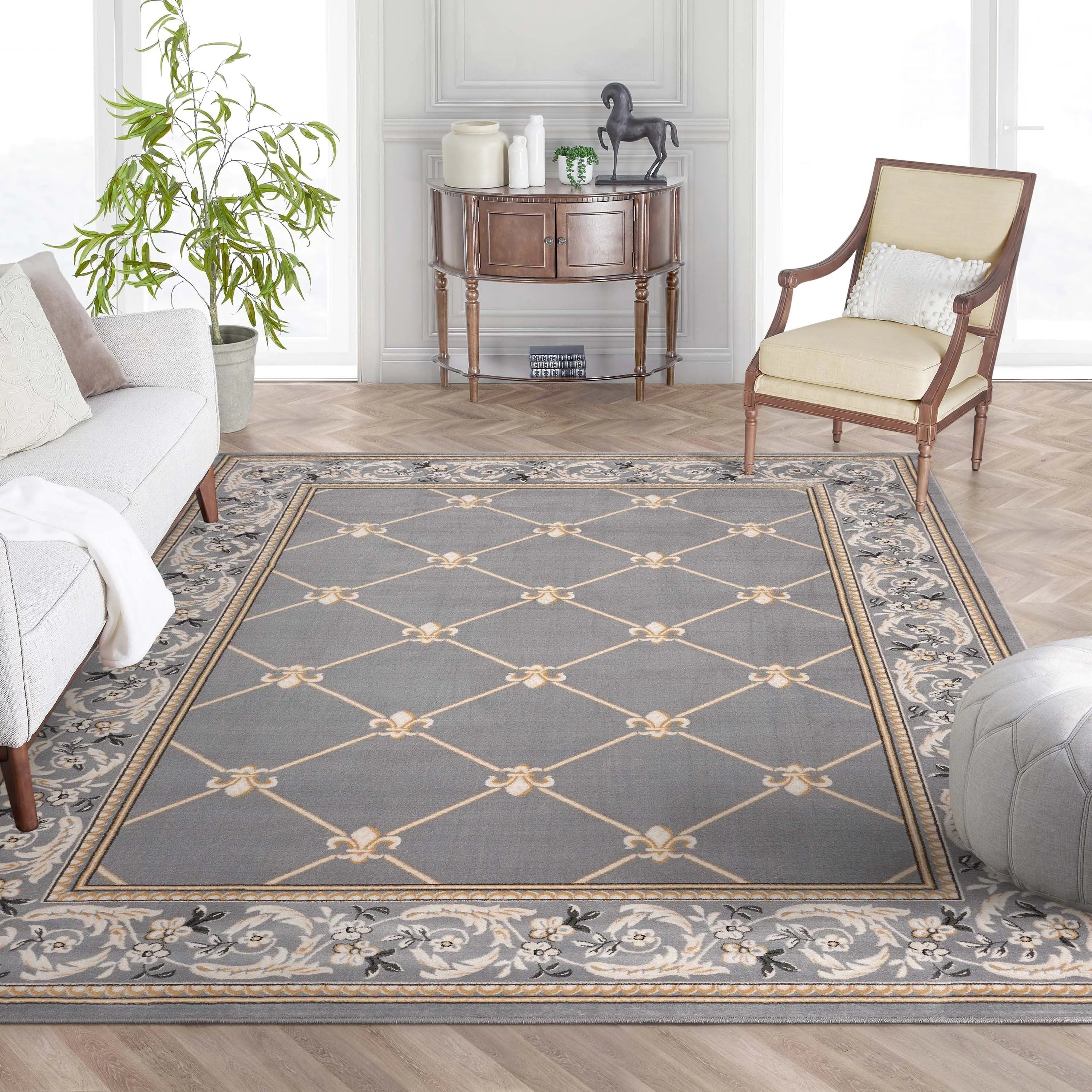 Fleur De Lis Grey Traditional Rug、mySite、gigharbornorthrealestate