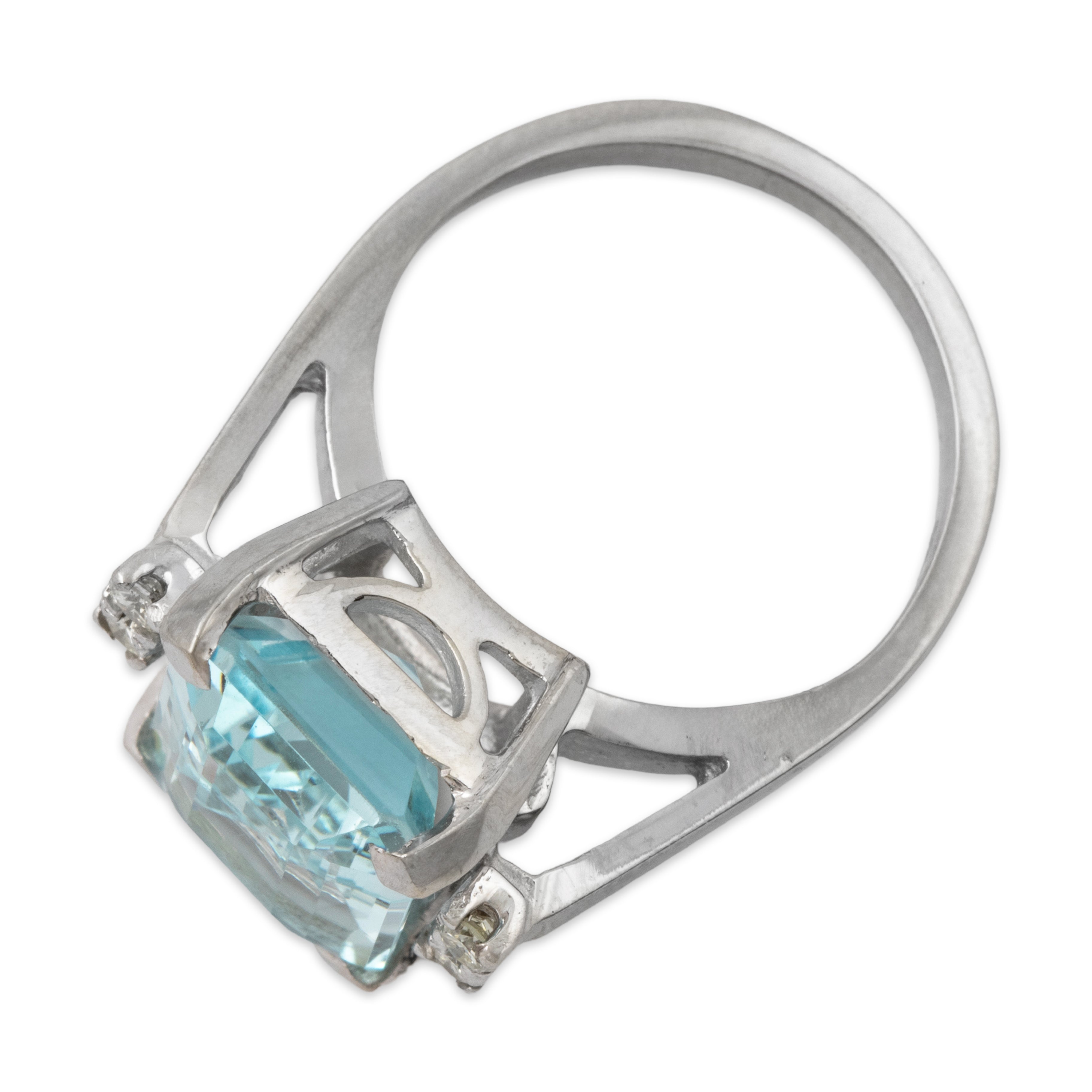 Vintage 14k White Gold 4.29ct Aquamarine Diamond Elegant Cocktail Ring 4.25、mySite、hinf8tx79