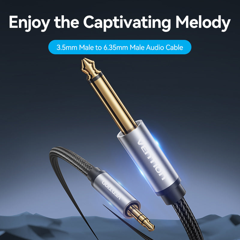 Vention Nylon Braided 3.5mm TRS Male to 6.35mm TS Male Audio Cable 1M Gray Aluminum Alloy Type、mySite、fannypackpong