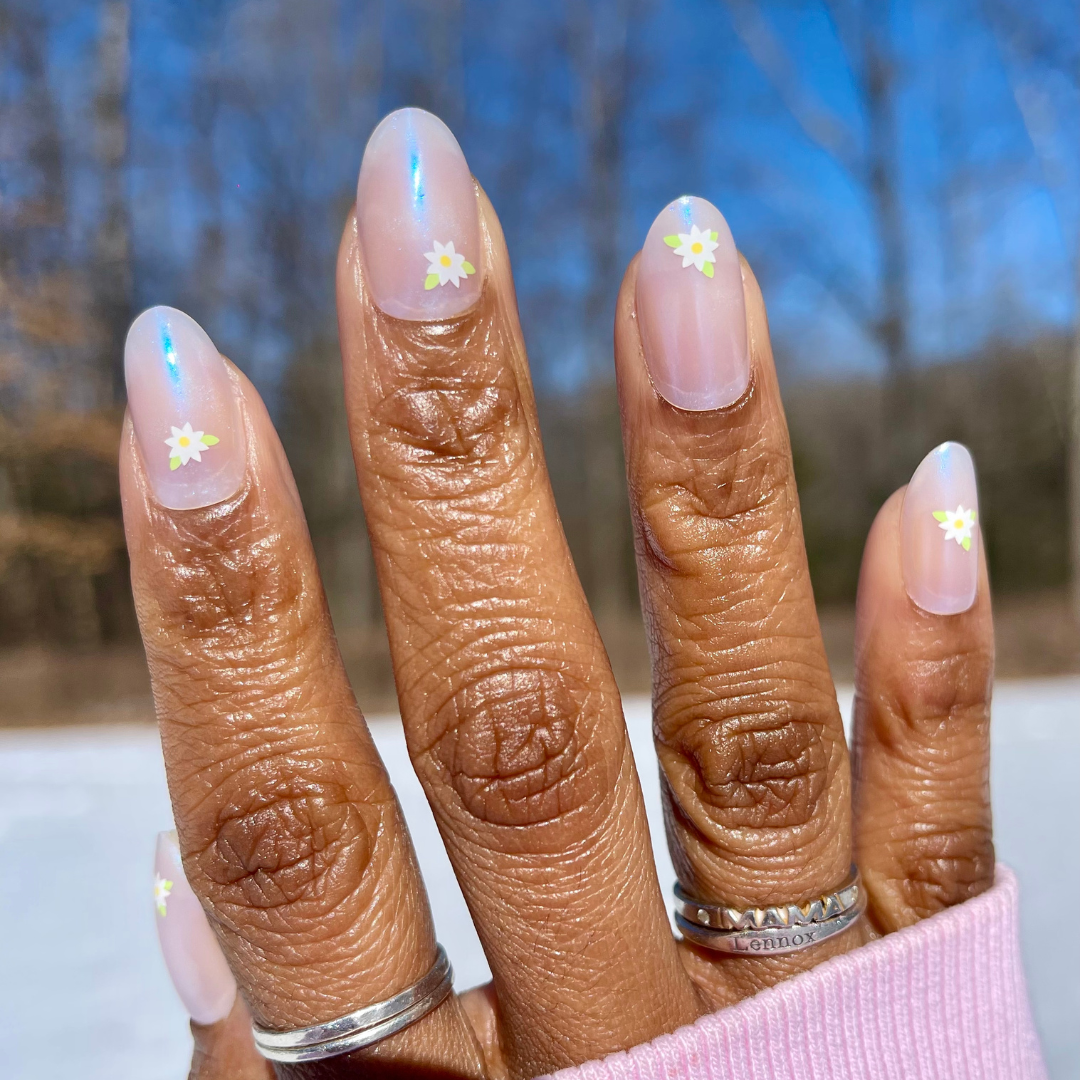 Iridescent Floating Flower - Press-On | Medium | Oval、mySite、solidvoid