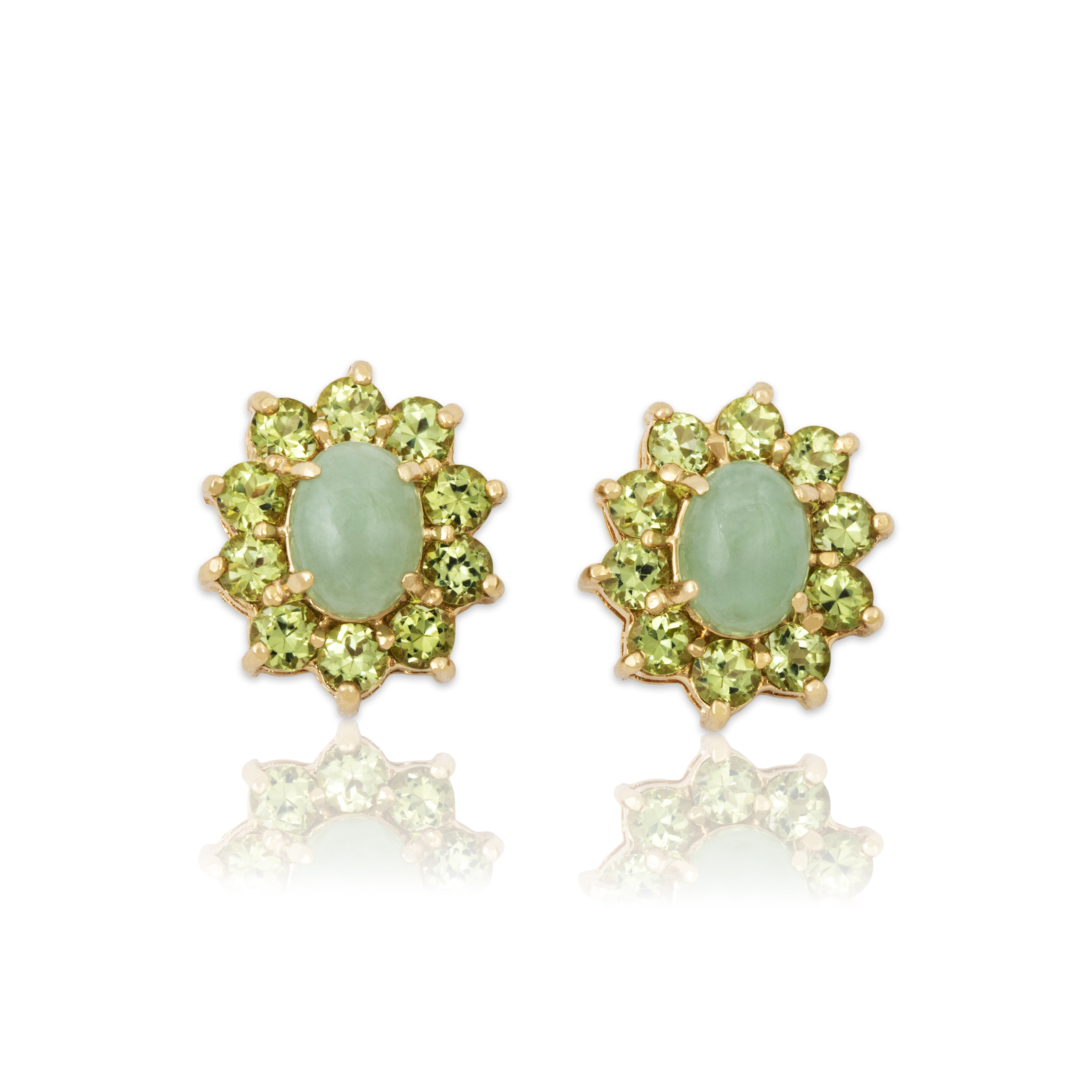 Vintage 14k Yellow Gold 2.3cttw Jade 1.8cttw Peridot Green Halo Stud Earrings、mySite、hinf8tx79